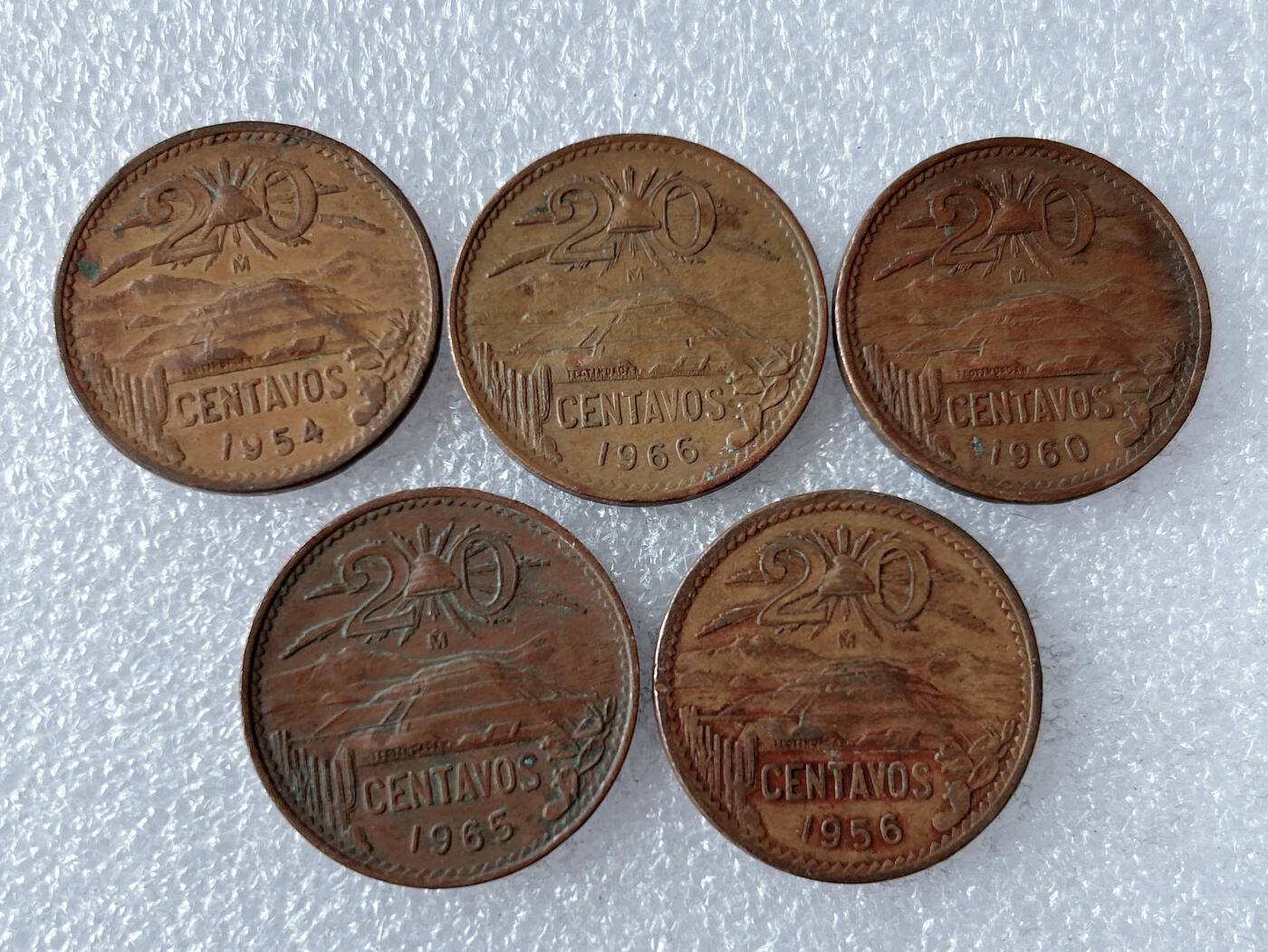 第一海外回流一元起拍收藏 散币专场 第103期 墨西哥20分大铜币金字塔 5枚