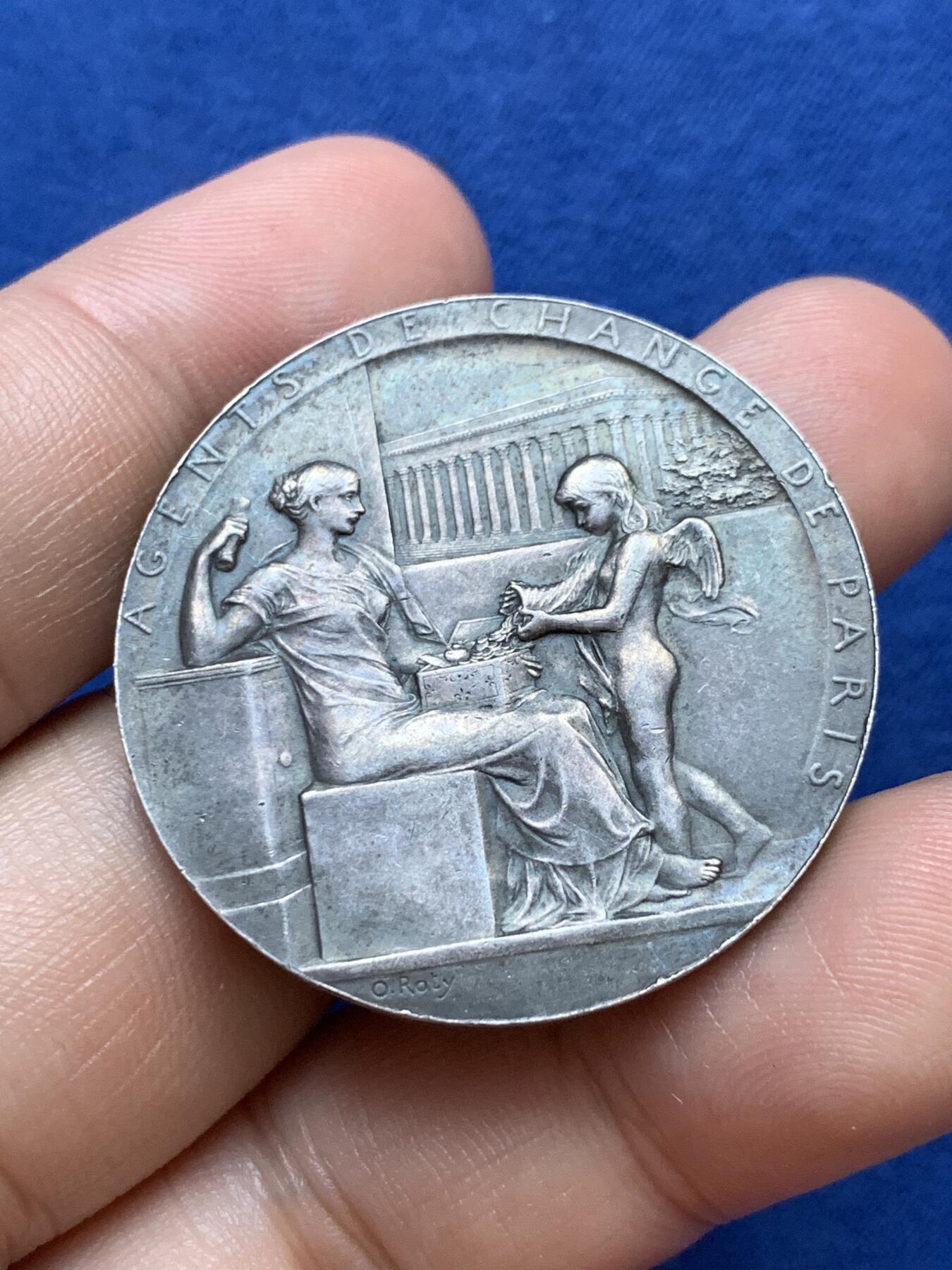 《竞宝斋》第291场- 周日，周一，周二 3场连拍 （全场包邮） 法国银质jeton，巴黎证券交易所，Roty作品，20.72g，37mm，丰饶角边铭