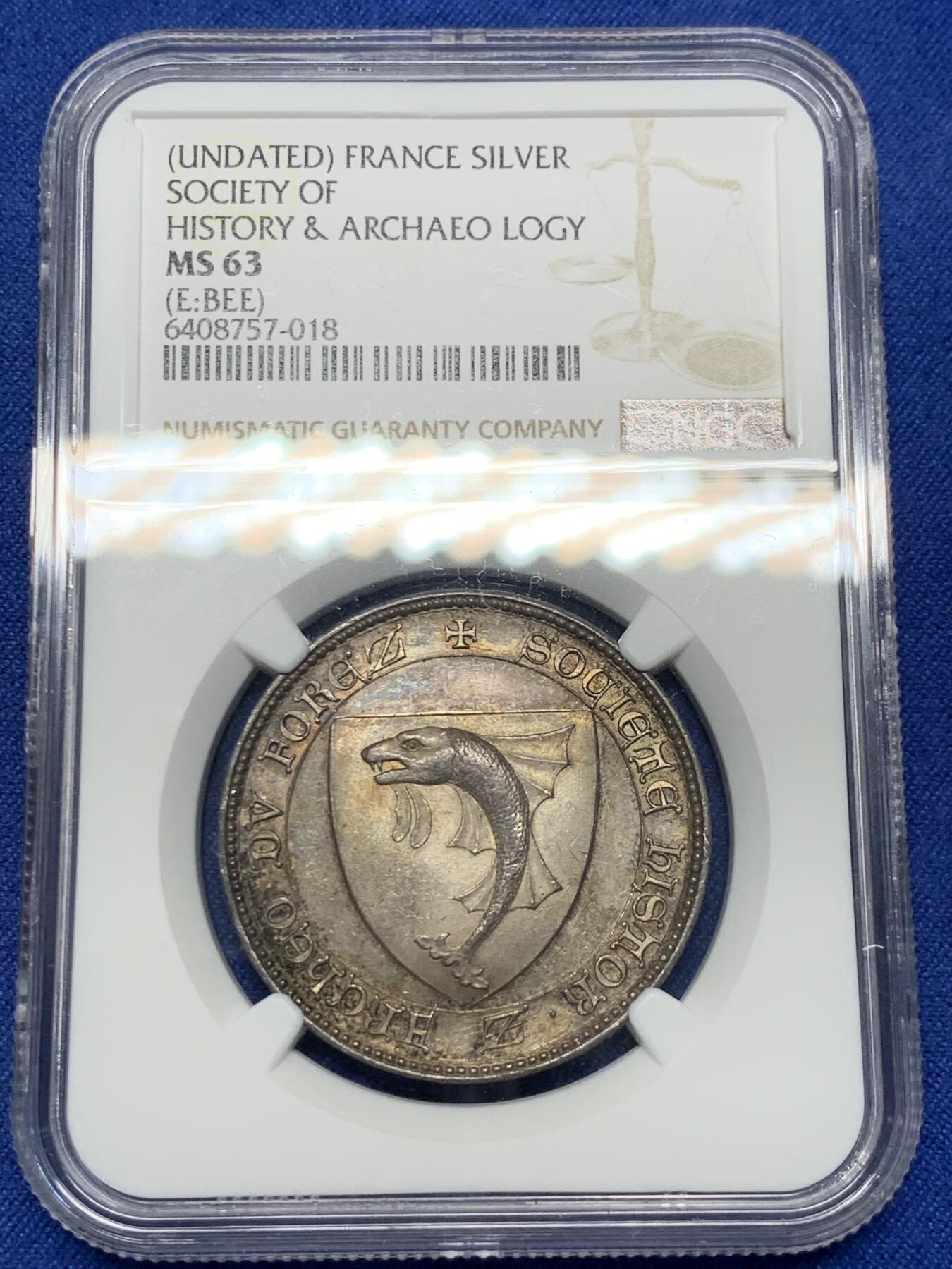 《竞宝斋》第291场- 周日，周一，周二 3场连拍 （全场包邮） NGC-MS63 法国历史和考古学银质代币