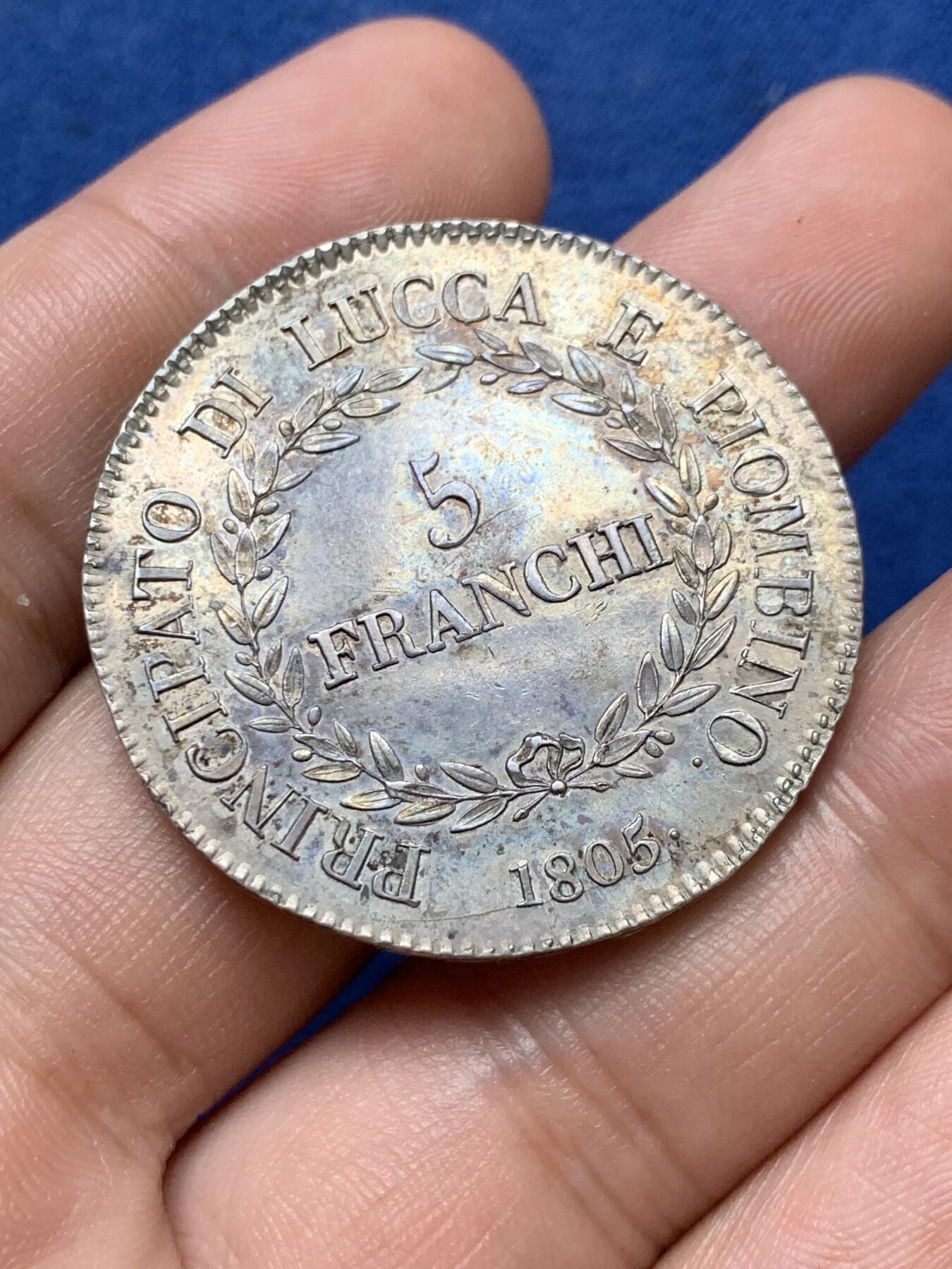 《竞宝斋》第290场- 周日，周一，周二 3场连拍 （全场包邮） 意大利卢卡1805年5法郎银币