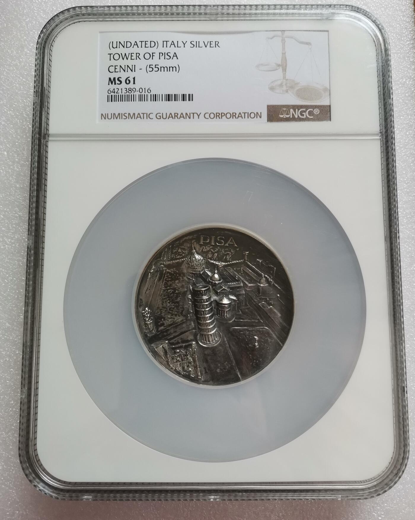 瓶子🏺第151期拍卖会  超大尺寸  意大利1900年左右比萨斜塔纪念景观银章  55毫米