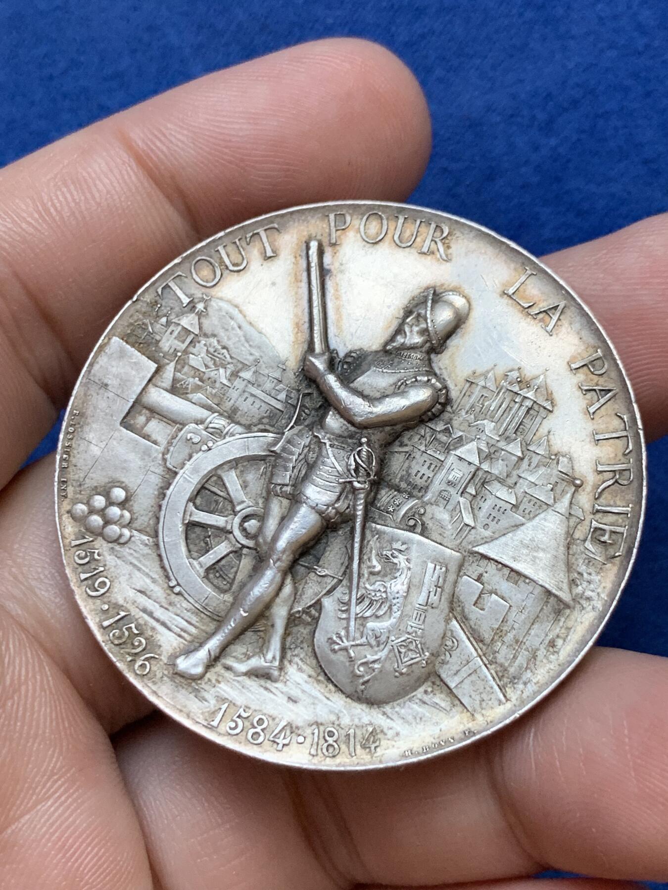 《竞宝斋》第291场- 周日，周一，周二 3场连拍 （全场包邮） 瑞士1887年联邦日内瓦射击节银章，38.23g，45.3mm