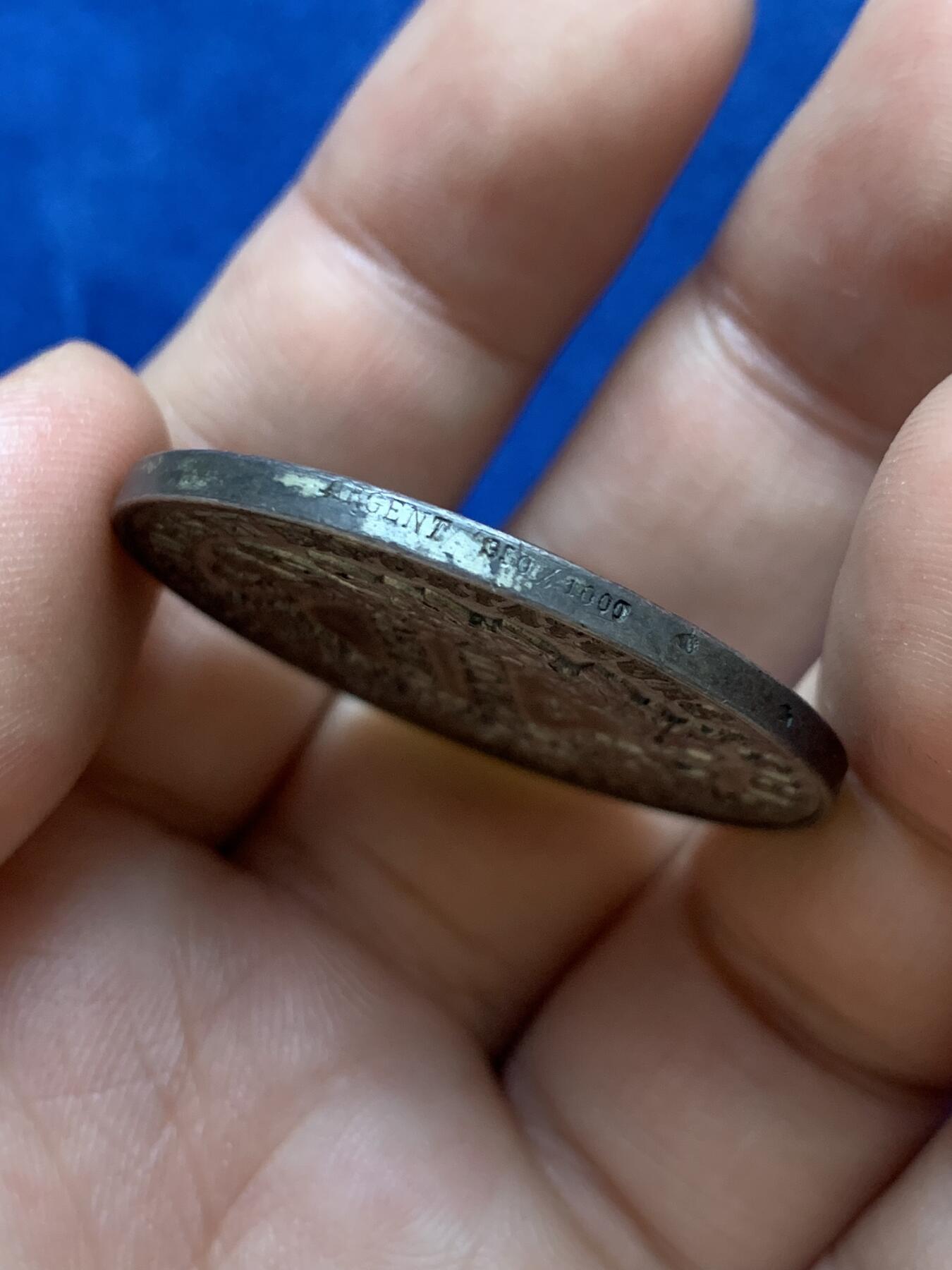 《竞宝斋》第291场- 周日，周一，周二 3场连拍 （全场包邮） 法国银质jeton，巴黎证券委员会代币联盟商会，21.96g，36.6mm，菱形野猪头+ARGENT 950/1000边铭