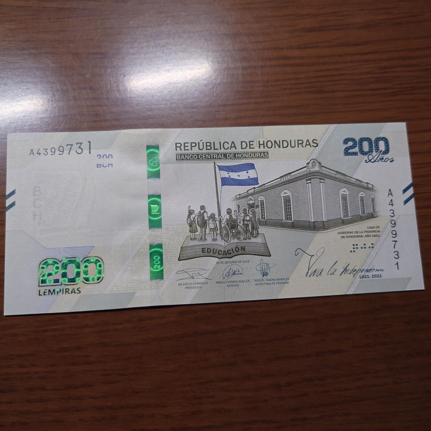 【世界钱币】精选微拍第121期暨2024年第32期  部分新品卖剩 2021年洪都拉斯200 纪念钞 全新绝品尾号731