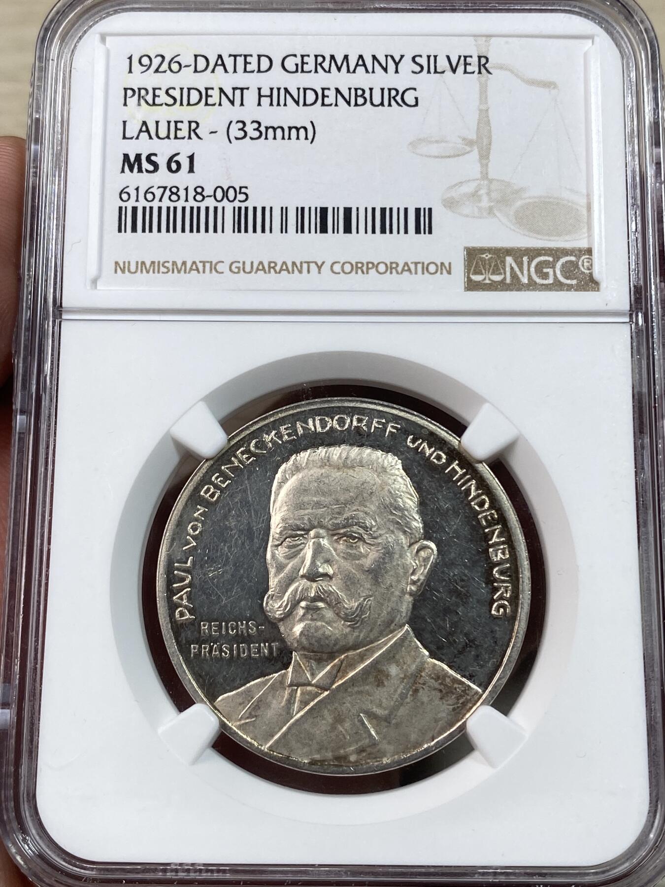 万国钱币拍卖第030期（万国三十期纪念大拍） NGC MS61 德国魏玛共和国兴登堡总统令 圣城科隆解放庆典五彩纪念银章 PROOF精致镜面冠军