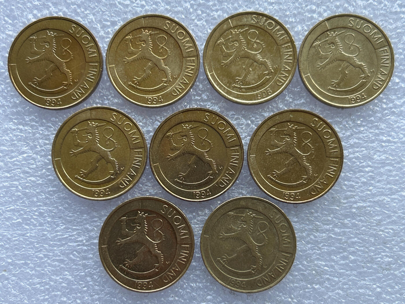 第一海外回流一元起拍收藏 散币专场 第103期 挥剑狮 芬兰90年代1马克硬币 9枚