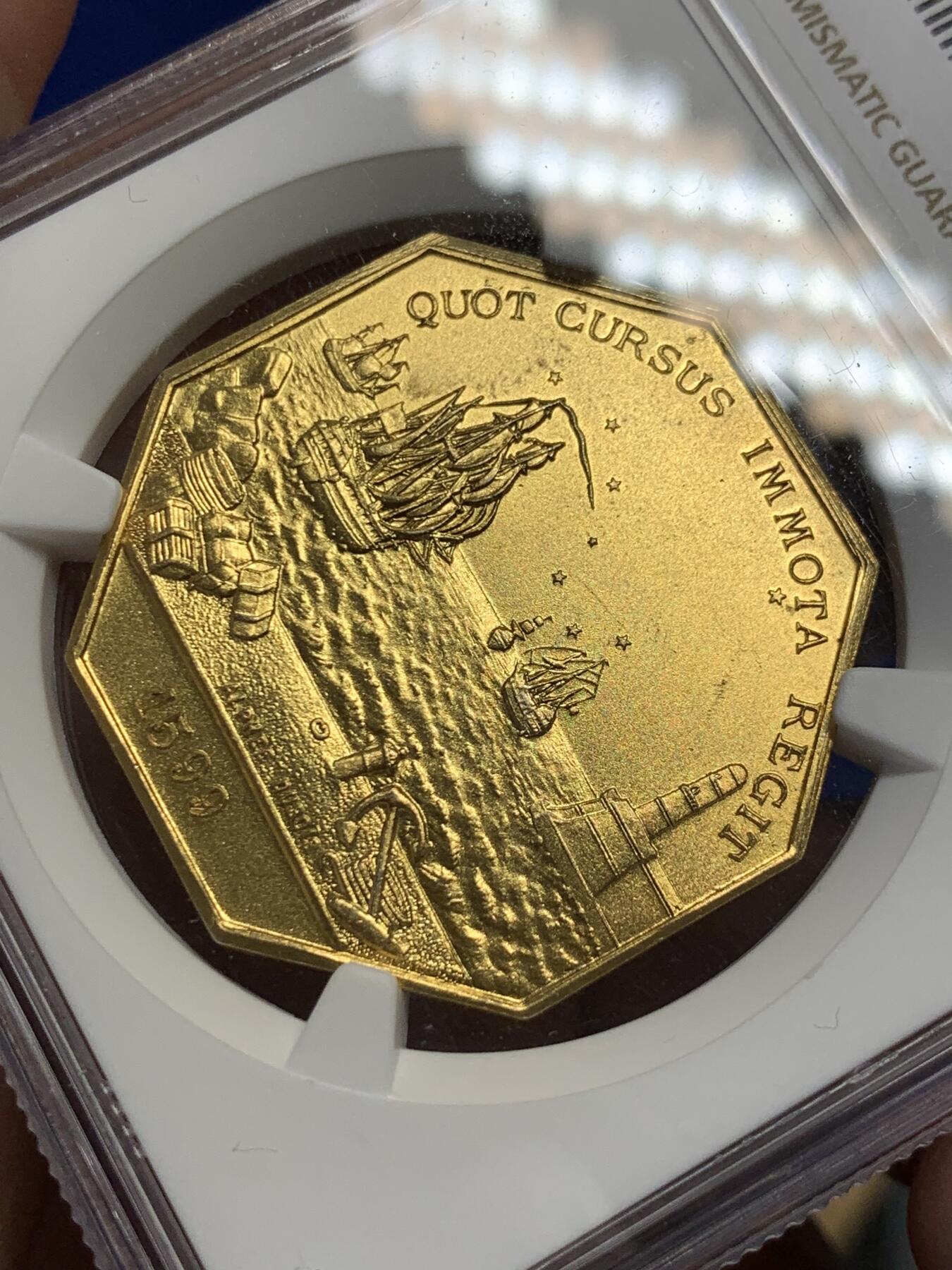 《竞宝斋》第291场- 周日，周一，周二 3场连拍 （全场包邮） NGC MS65 法国马赛商会八角镀金银质jeton