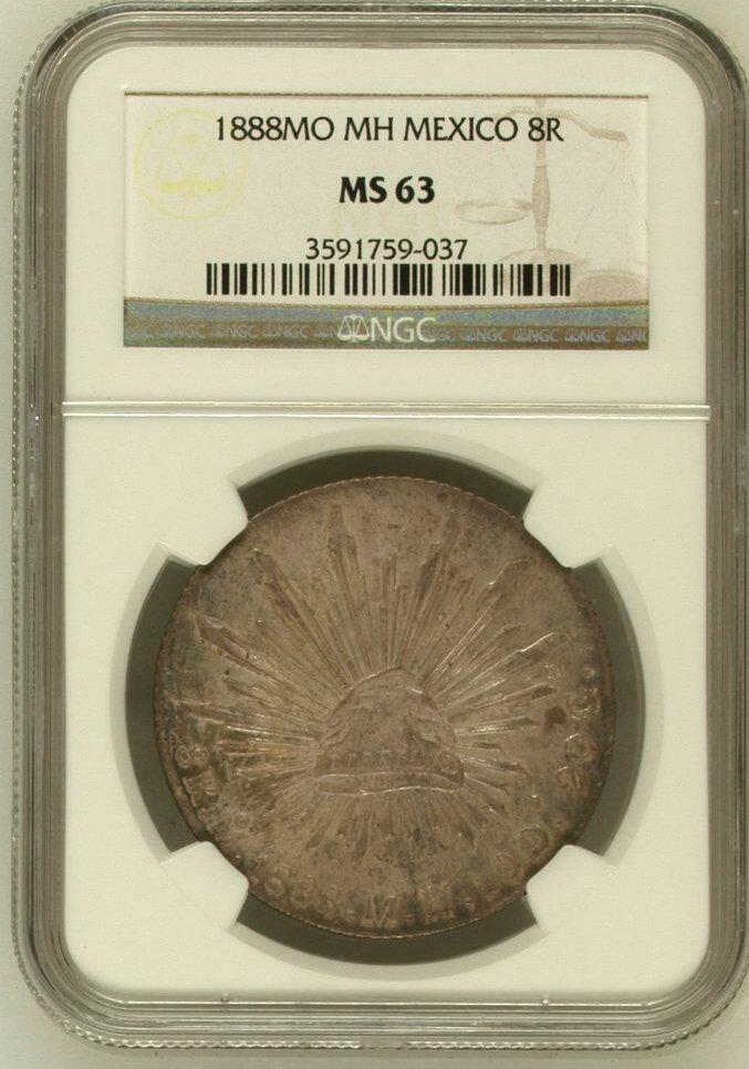 欧美回流精选 NGC MS63 墨西哥1888年MO版鹰洋8R银币