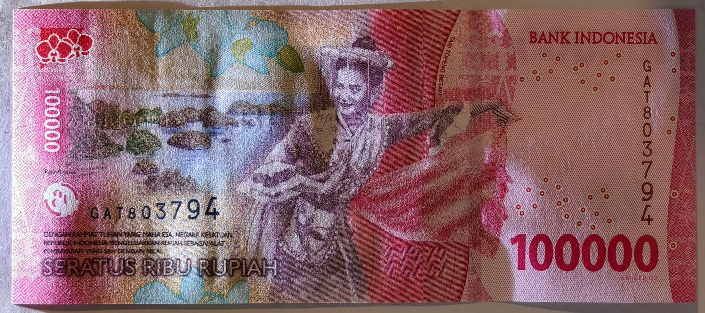 紫瑗钱币——第405期——纸币场 印度尼西亚 2022年 苏加诺和穆罕默德·哈达 100000卢比 UNC