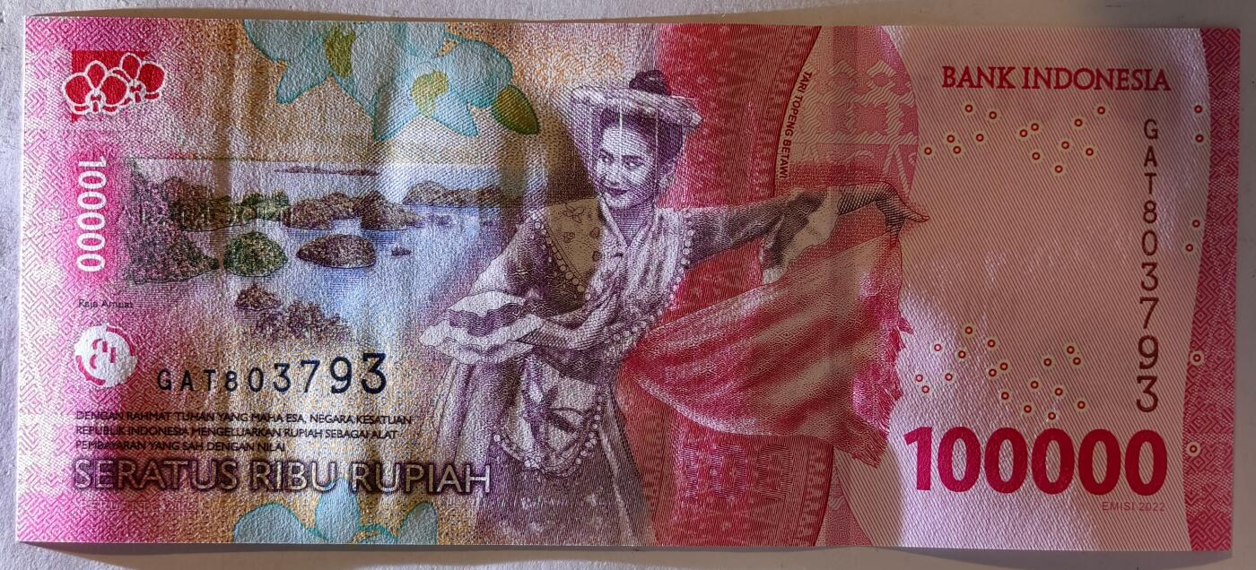 紫瑗钱币——第405期——纸币场 印度尼西亚 2022年 苏加诺和穆罕默德·哈达 100000卢比 UNC