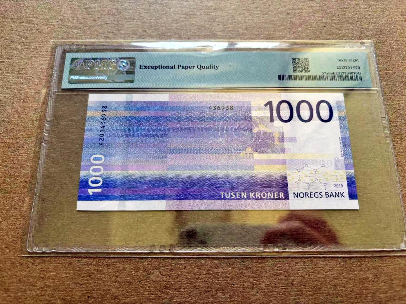 【Blue Auction】✨世界纸币精拍第511期【精】 挪威 2019年1000克朗  PMG68EPQ 超高分