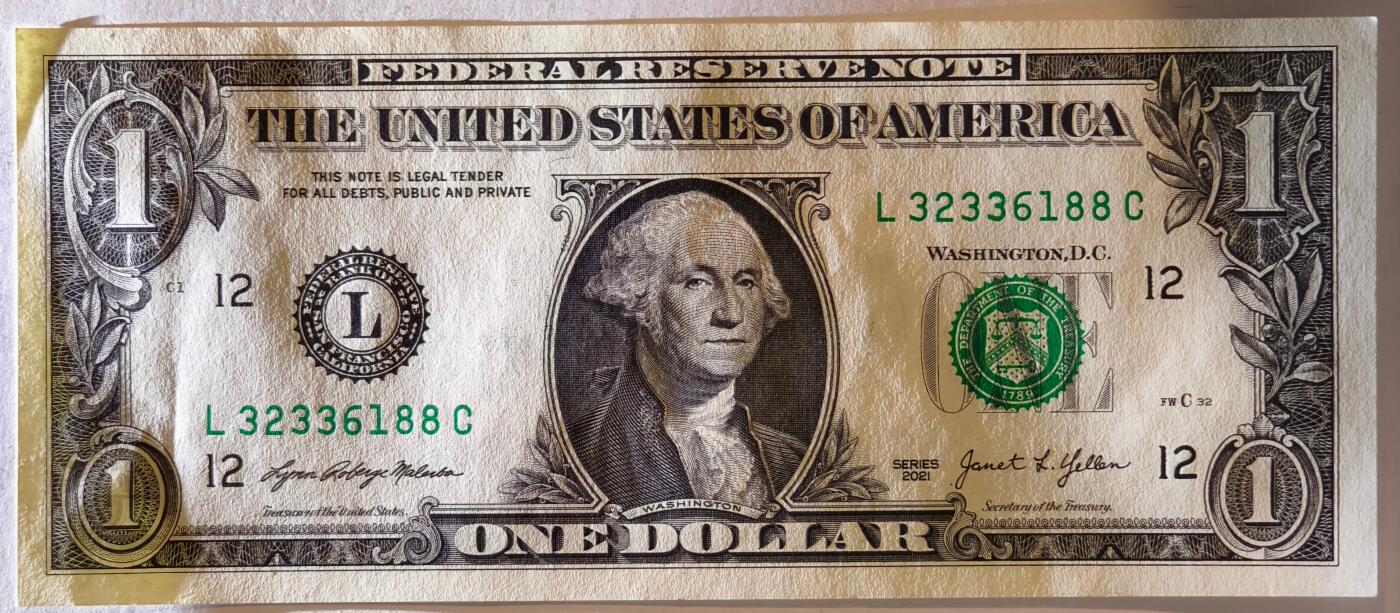 紫瑗钱币——第391期拍卖——纸币场 【双尾8】美国 2021年 L版 无序列 乔治·华盛顿 1美元 UNC-
