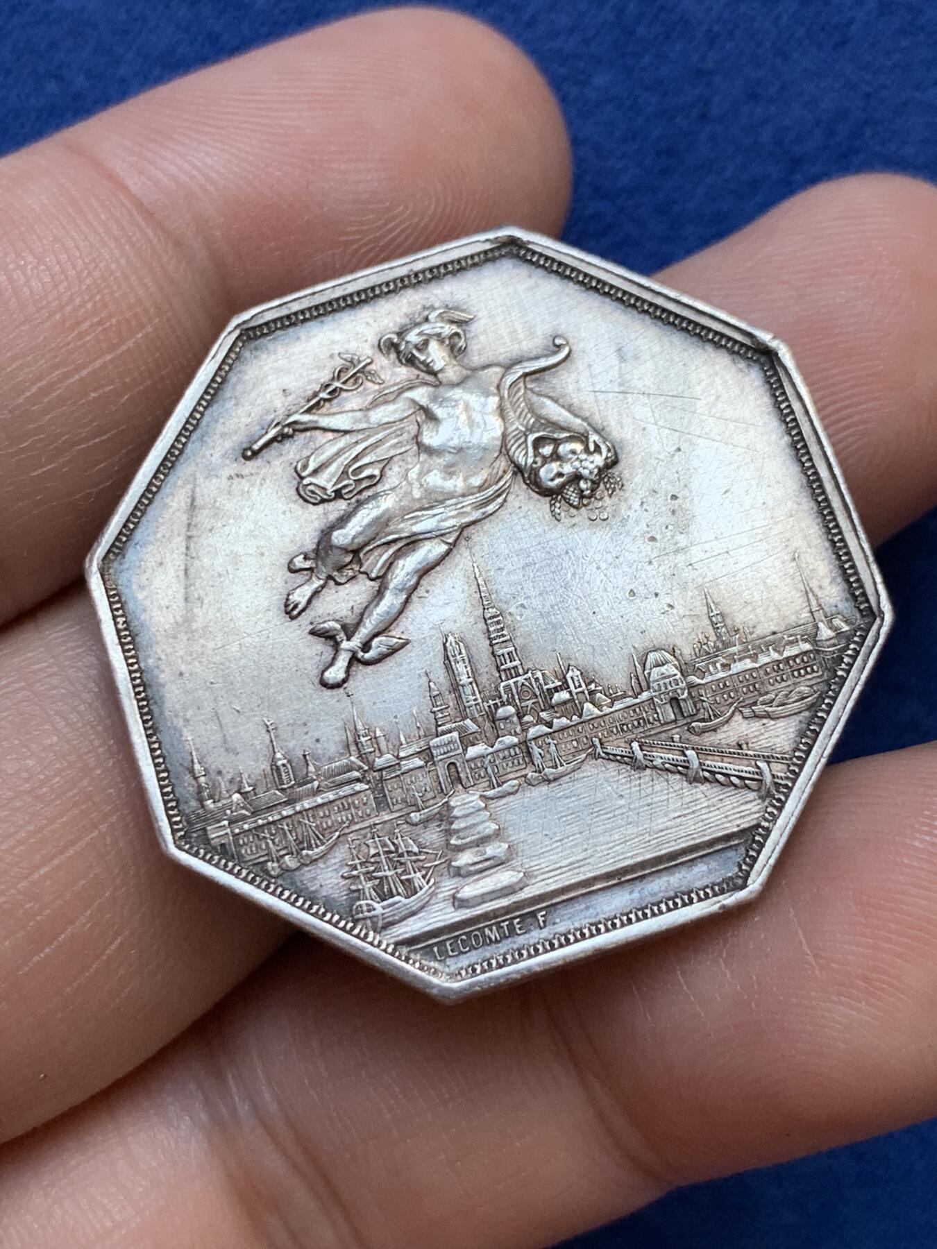 《竞宝斋》第291场- 周日，周一，周二 3场连拍 （全场包邮） 法国八角银章，鲁昂诺曼底商会，17.04g，33.7mm，丰饶角边铭