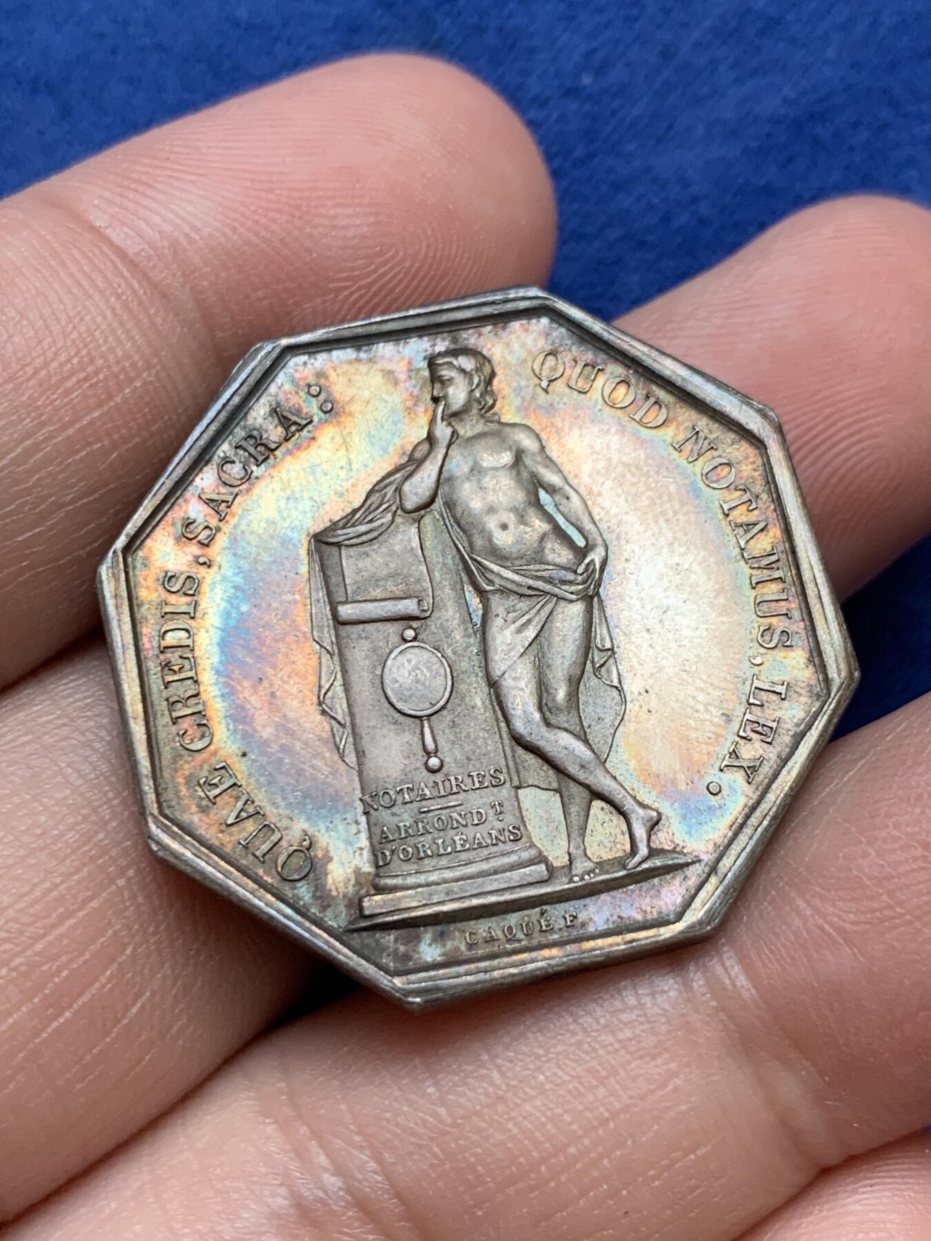 《竞宝斋》第291场- 周日，周一，周二 3场连拍 （全场包邮） 法国八角银章，菲利普一世头像奥尔良公证人，15.03g，31mm，油灯边铭