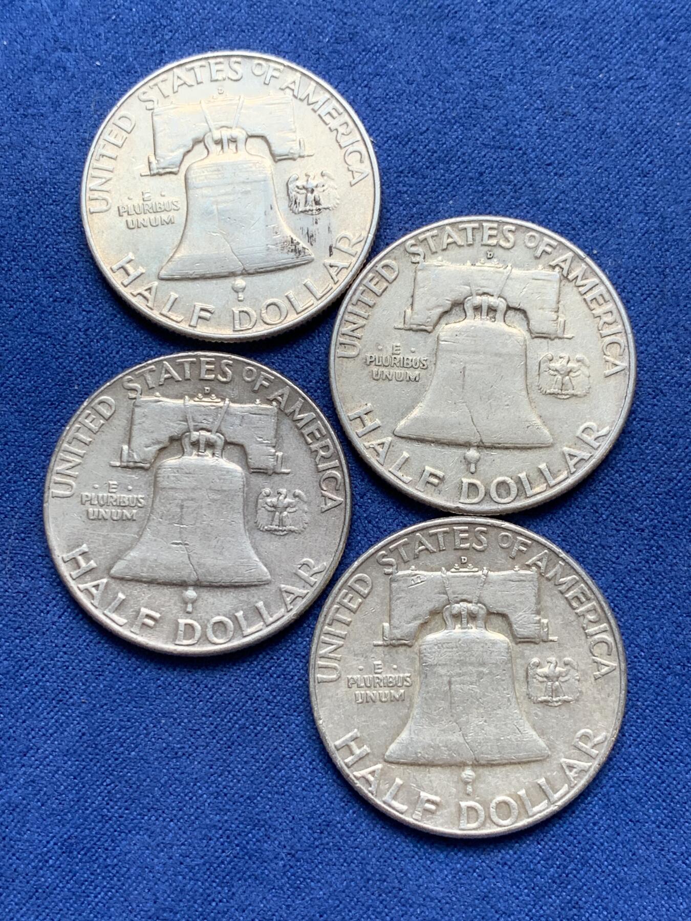 《竞宝斋》第290场- 周日，周一，周二 3场连拍 （全场包邮） 4枚一组 美国富兰克林半美元银币 1960+1961+1962+1963年