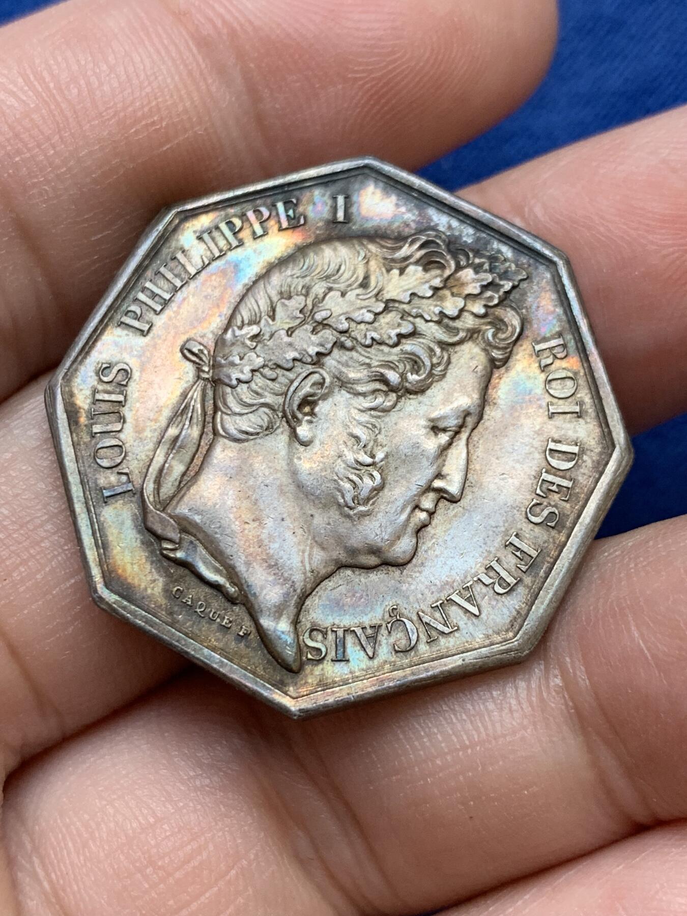 《竞宝斋》第291场- 周日，周一，周二 3场连拍 （全场包邮） 法国八角银章，菲利普一世头像奥尔良公证人，15.03g，31mm，油灯边铭