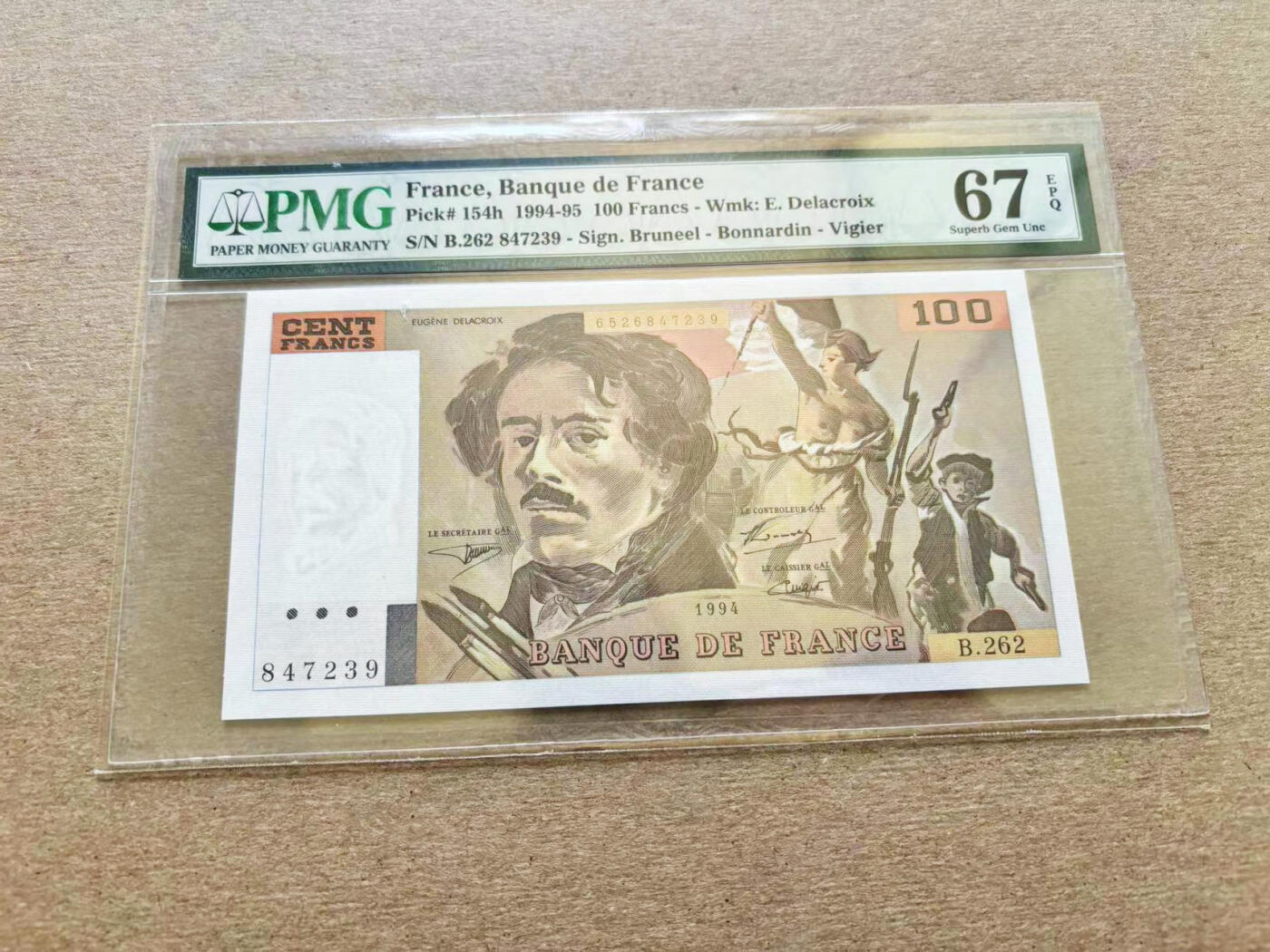 【Blue Auction】✨世界纸币精拍第511期【精】 法国 1994年100法郎 PMG67EPQ 高分 自由引导人民