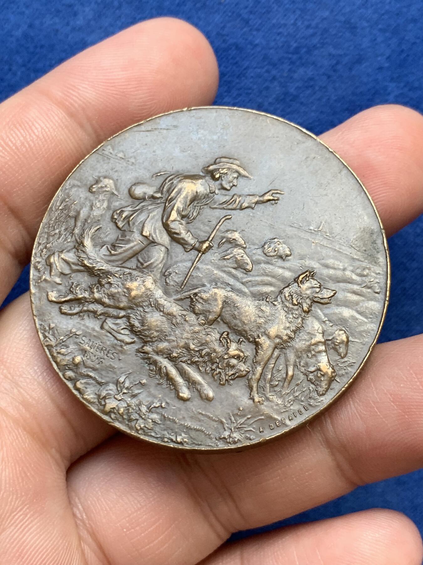 《竞宝斋》第291场- 周日，周一，周二 3场连拍 （全场包邮） 法国1893年牧羊铜章，46.39g，46.3mm，丰饶角+铜标边铭