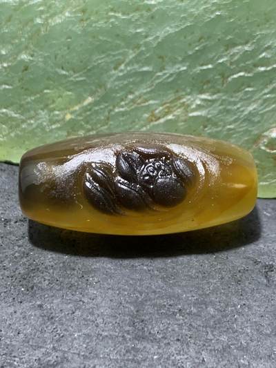 精美亚光高玉化巴西玛瑙手工俏色巧雕荷花桶珠一个！ - 精美亚光高玉化巴西玛瑙手工俏色巧雕荷花桶珠一个！