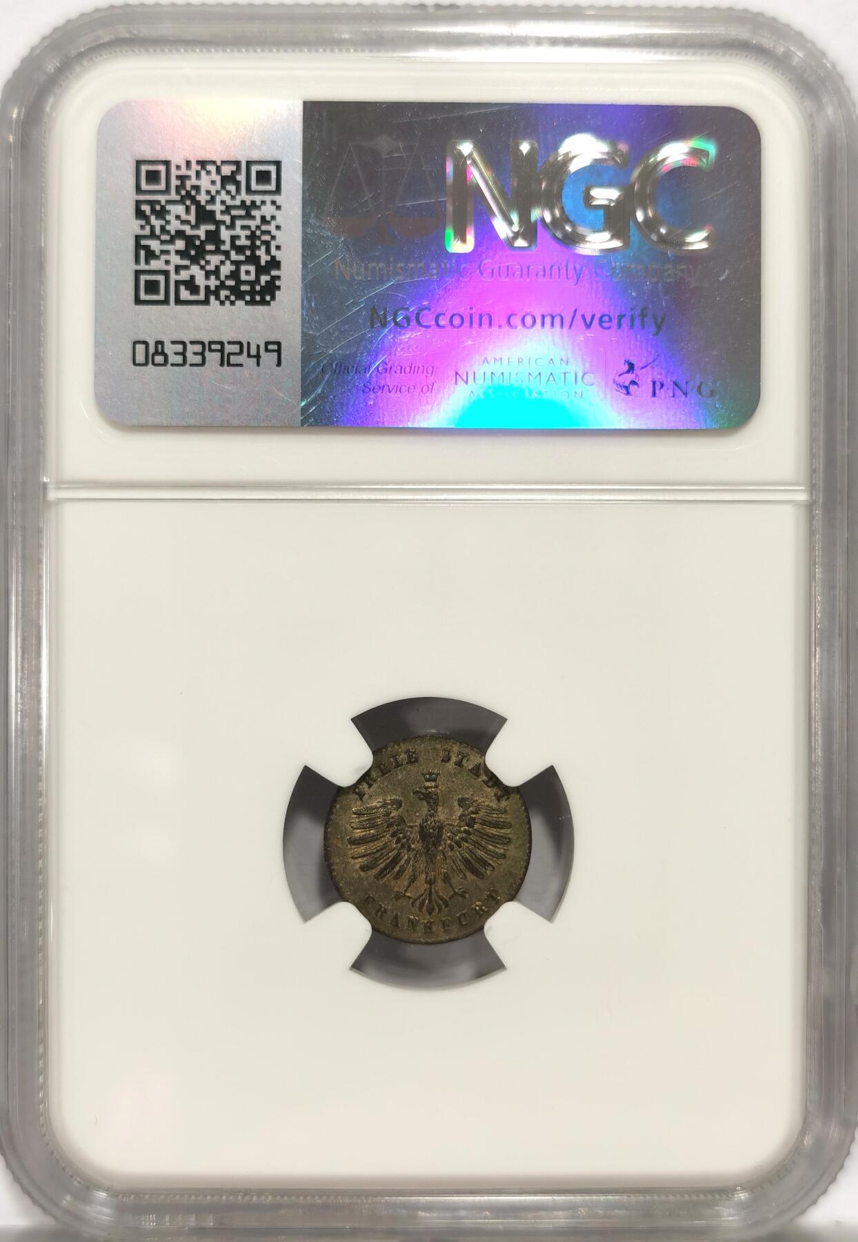 博洋堂“夏光旖旎”7月精品专场暨第085期（全场包邮） NGC MS63 德国1839年法兰克福城市景观1克鲁泽银币，原味状态，细节很好