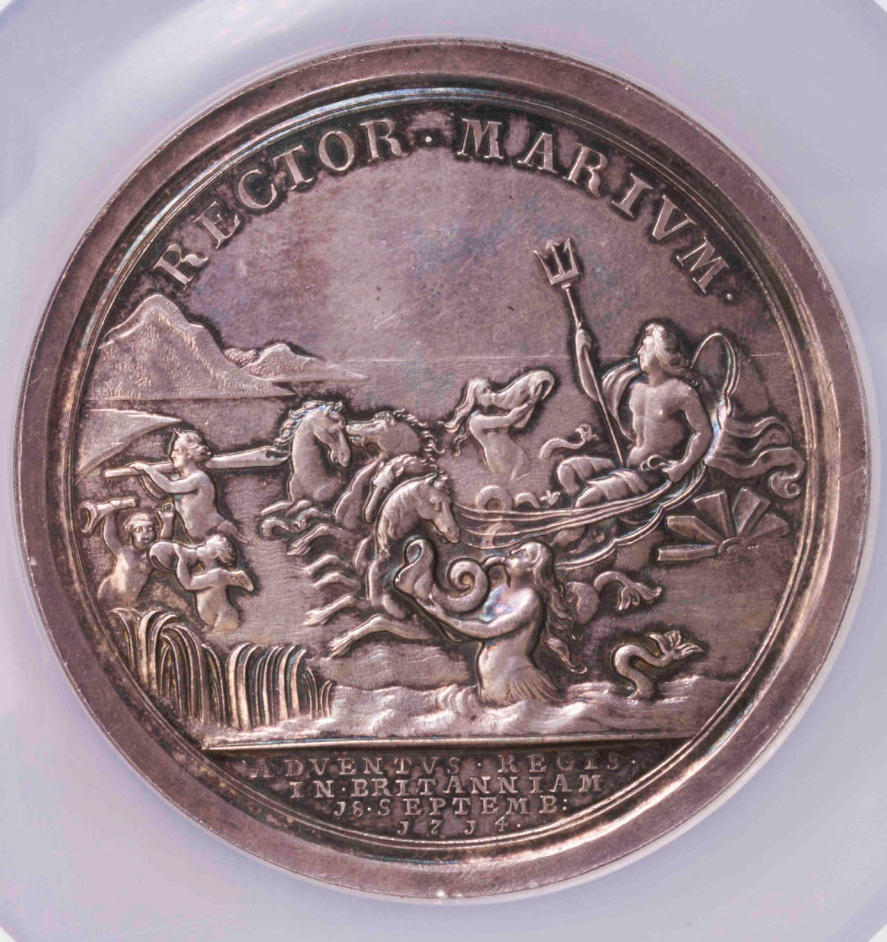 NGC-MS64 1714英国乔治一世抵达英格兰超大银章冠军分