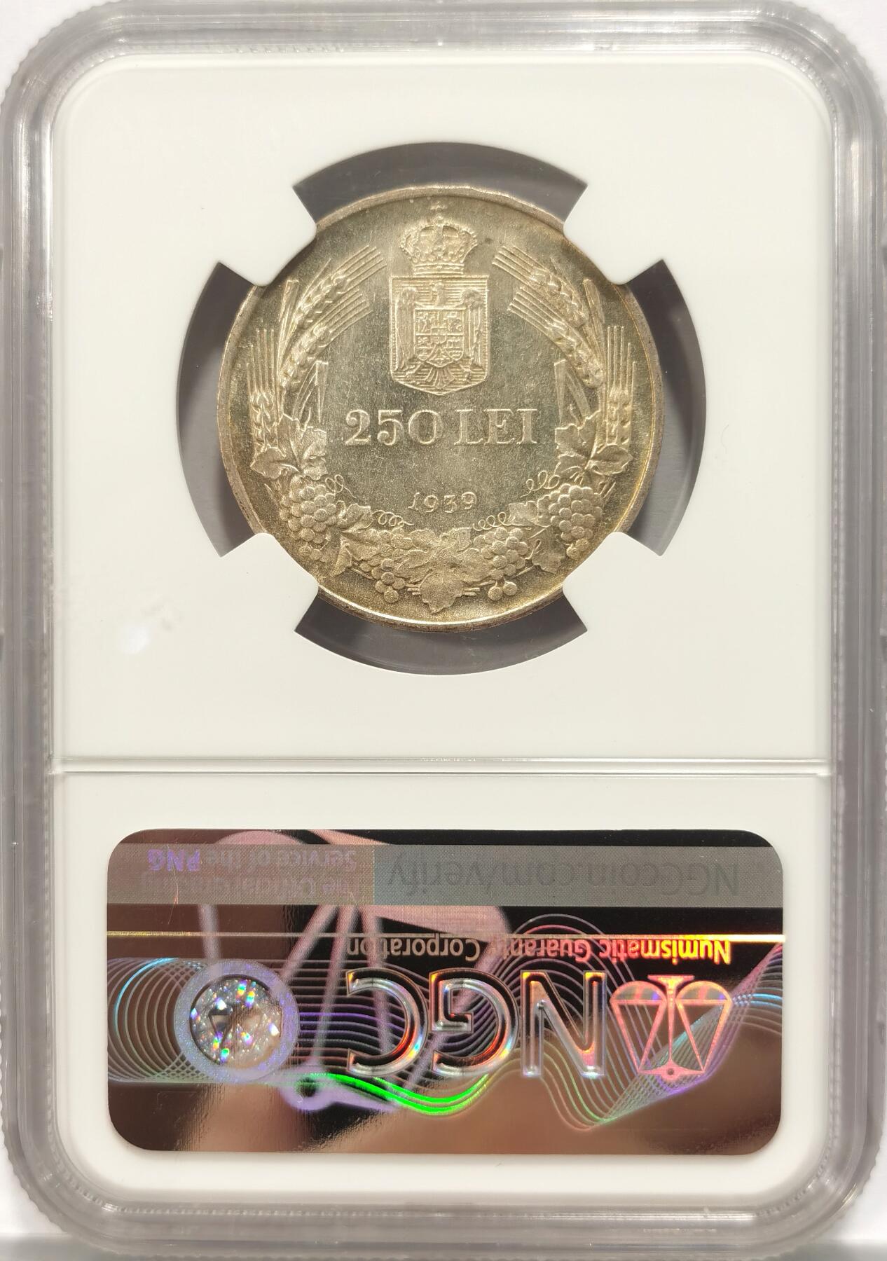 博洋堂“夏光旖旎”7月精品专场暨第085期（全场包邮） NGC MS64 罗马尼亚1939年250L银币