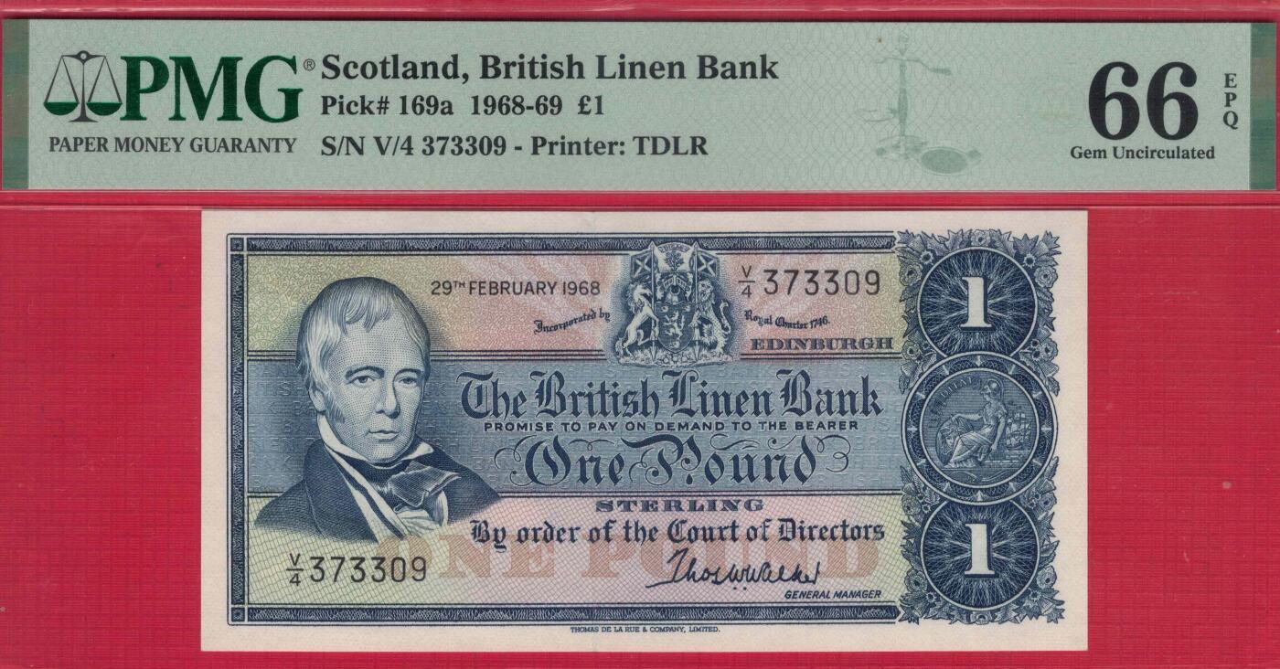 苏格兰1968年至1969年1镑 P-169a 无4 实物图 UNC 稀少品种