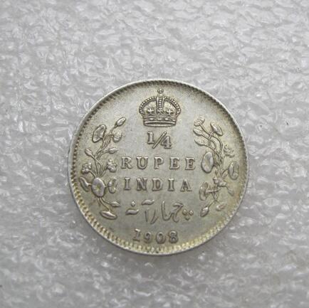 英属印度1908年1/4卢比爱七银币AUNC