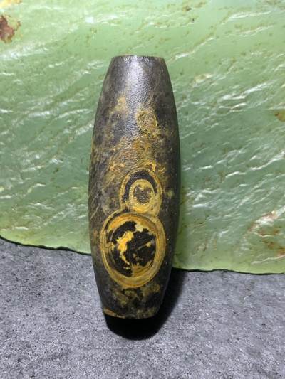 天然精美亚光九眼页岩8字天眼纹天珠一个， - 天然精美亚光九眼页岩8字天眼纹天珠一个，