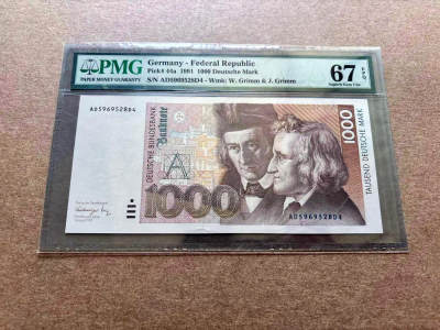 【Blue Auction】✨世界纸币精拍第512期【精】 - 德国 1991年1000马克 格林兄弟 PMG67EPQ 高分