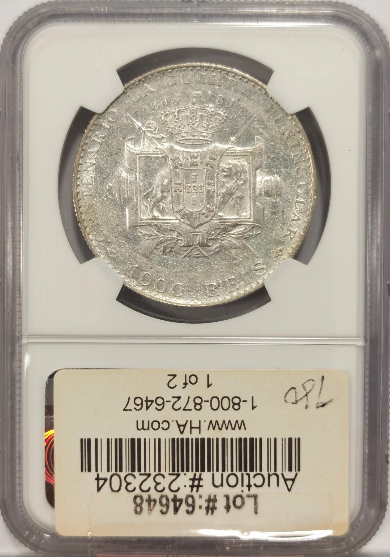 博洋堂“夏光旖旎”7月精品专场暨第085期（全场包邮） NGC AU55 葡萄牙1910年半岛战争1000R银币