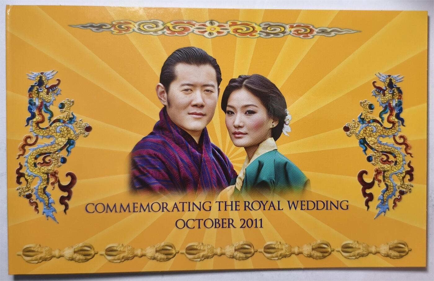 紫瑗钱币——第449期——纸币场 不丹 2011年 皇家婚礼 结婚纪念钞 100努尔特鲁姆 UNC 原装册