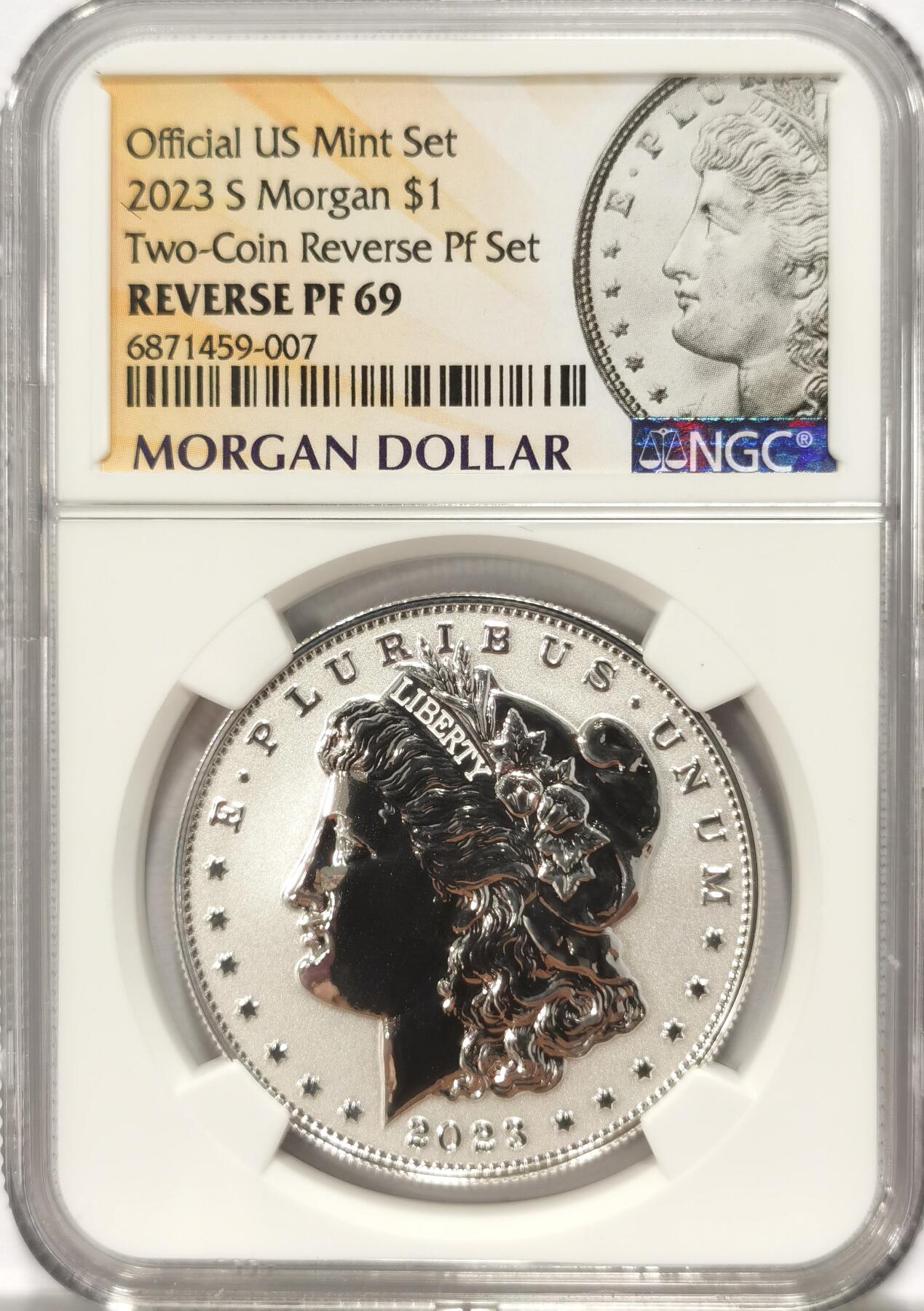 博洋堂“夏光旖旎”7月精品专场暨第085期（全场包邮） 美国2023年反向精制摩根银元NGC-PF69，999银，PROOF反向精制币，币面清爽干净又漂亮，打制精美，状态一流