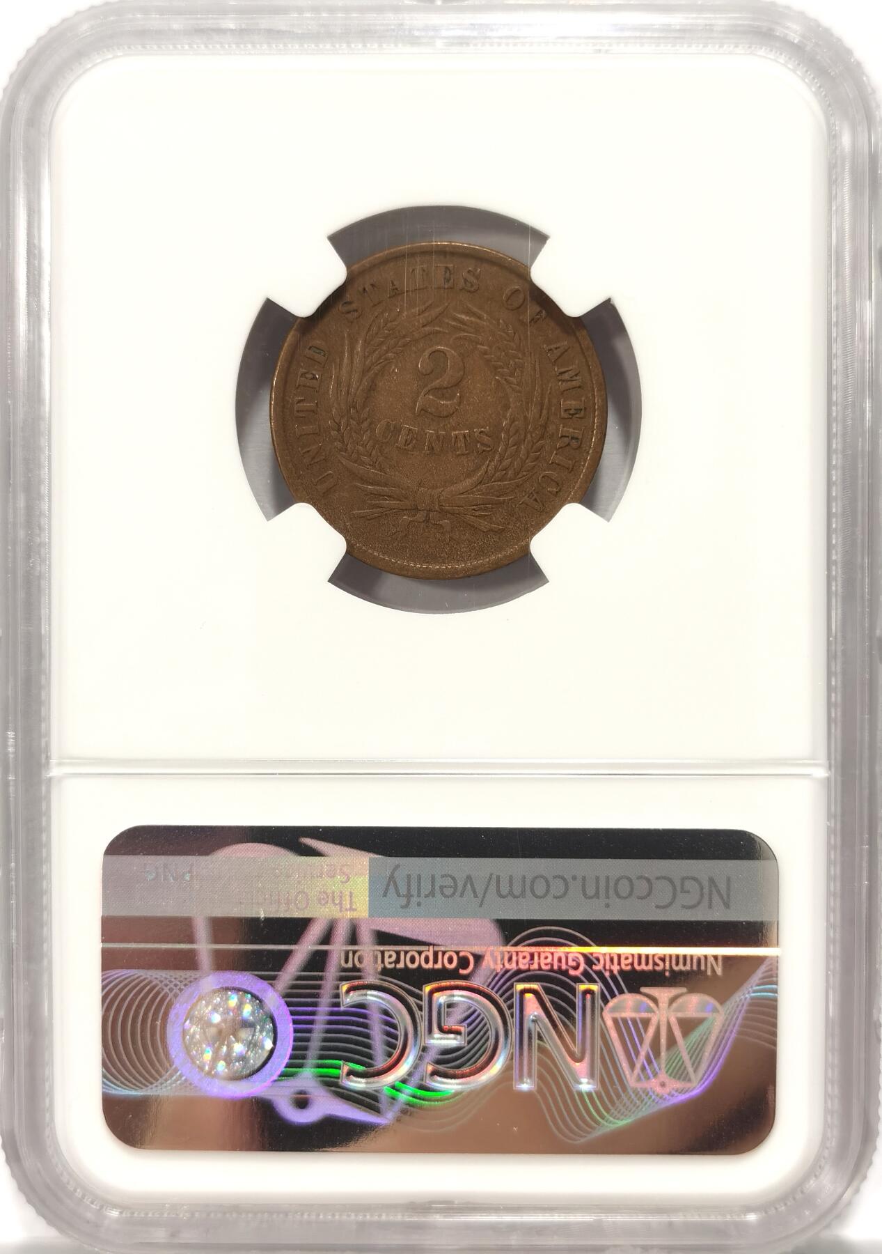 博洋堂“夏光旖旎”7月精品专场暨第085期（全场包邮） NGC AU58BN 1866美国2分铜币，NGC官网125美金，价格稳定