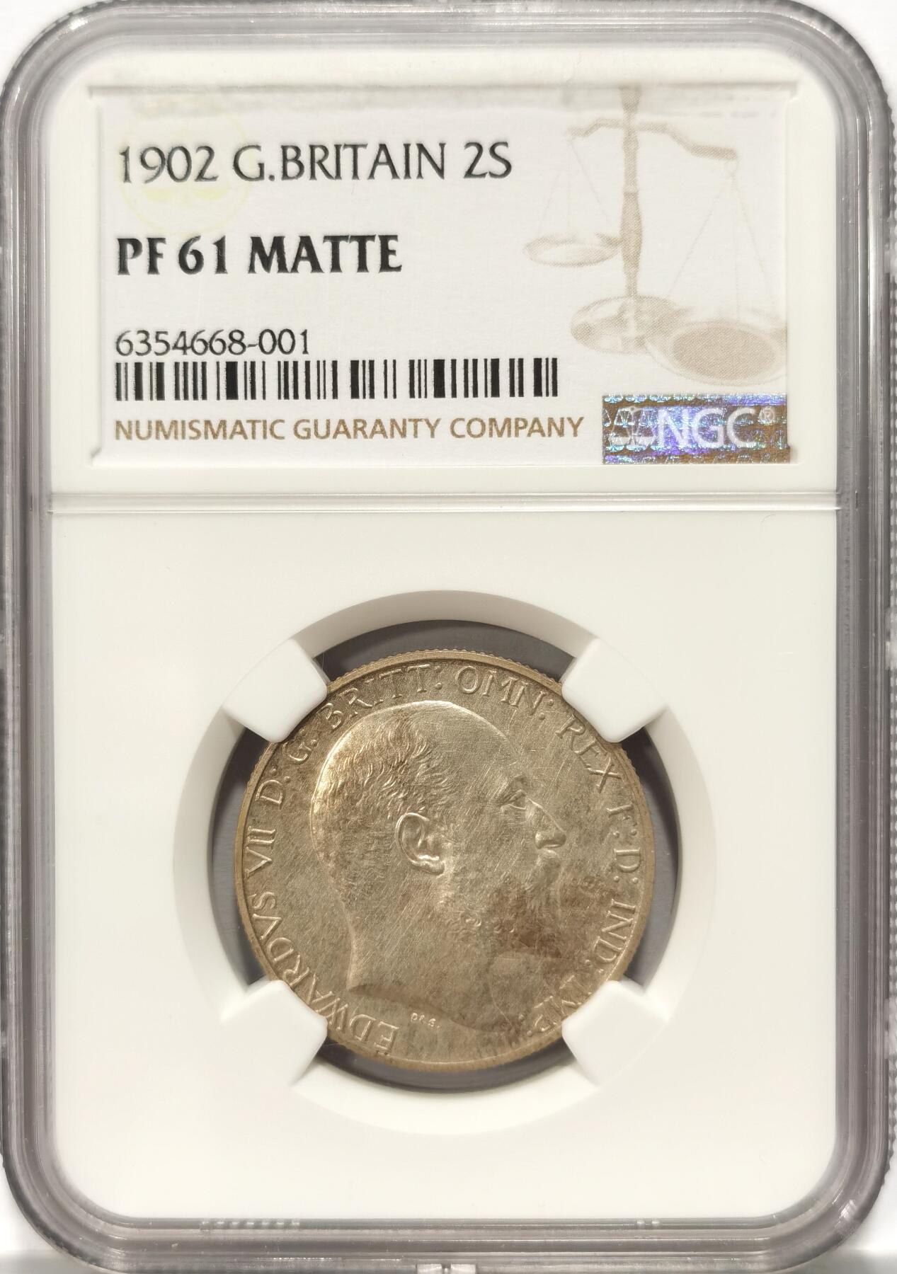 博洋堂“夏光旖旎”7月精品专场暨第085期（全场包邮） NGC PF61MATTE 1902 英国爱德华七世海神2先令磨砂精制银币，现在海神很少见了