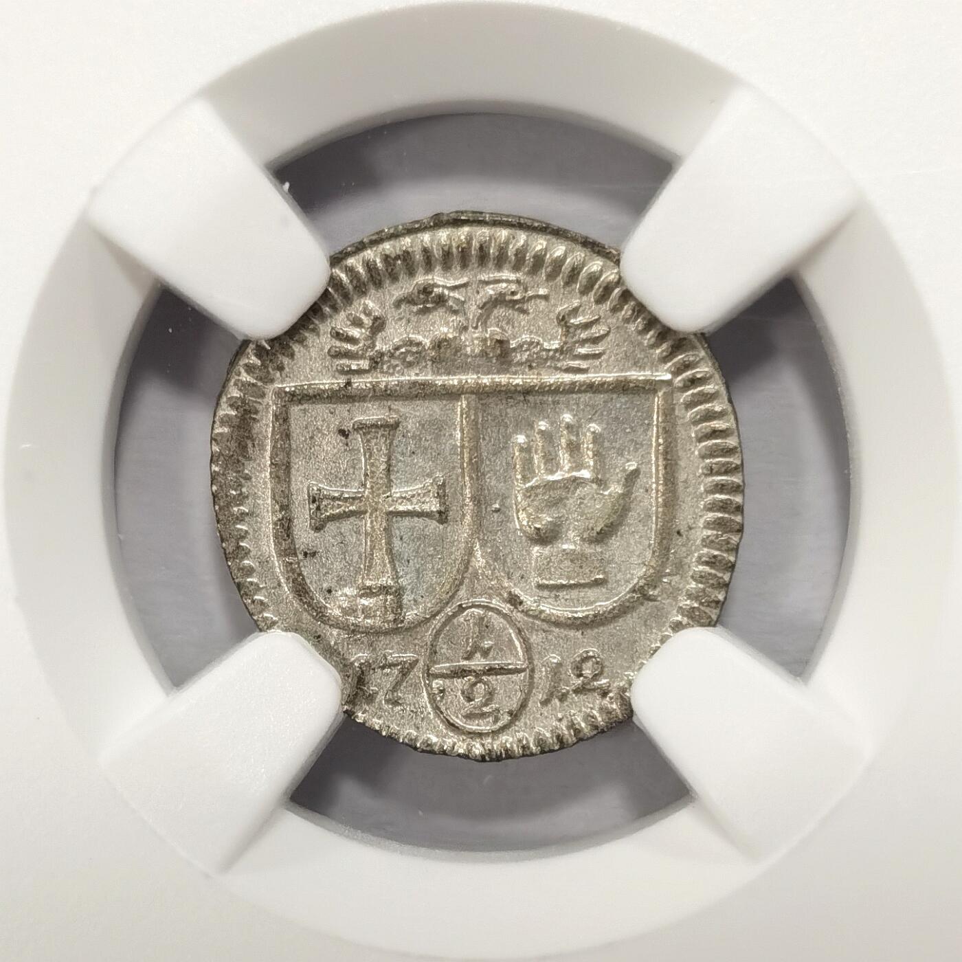 博洋堂“夏光旖旎”7月精品专场暨第085期（全场包邮） NGC MS64 德国哈尔1712年十字手掌半克鲁泽单面银币