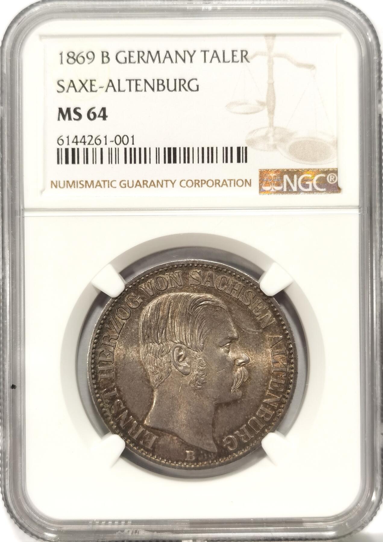 博洋堂“夏光旖旎”7月精品专场暨第085期（全场包邮） NGC MS64 德国萨克森-阿尔滕堡1869年邦徽泰勒 难得高分的小邦国泰勒
