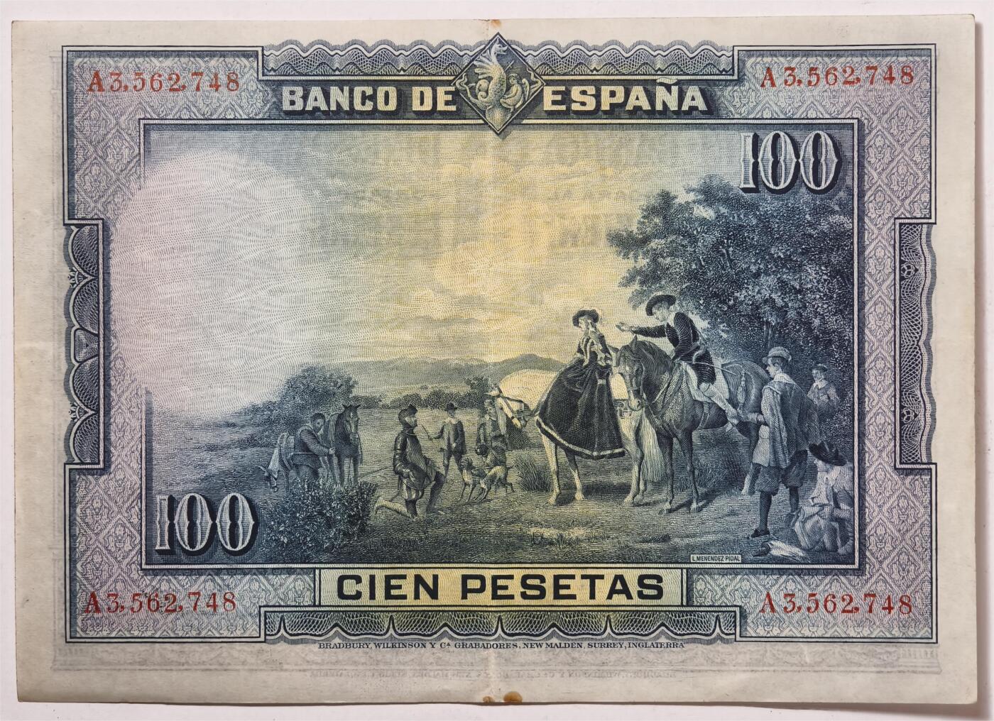 紫瑗钱币——第393期拍卖——纸币场 西班牙 1928年 中央银行 油画《唐吉坷德》 100比塞塔 AU