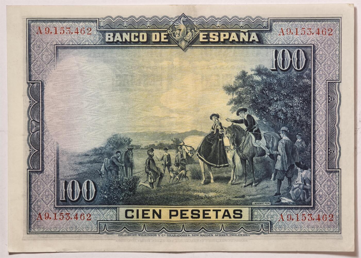 紫瑗钱币——第393期拍卖——纸币场 西班牙 1928年 中央银行 油画《唐吉坷德》 100比塞塔 AU