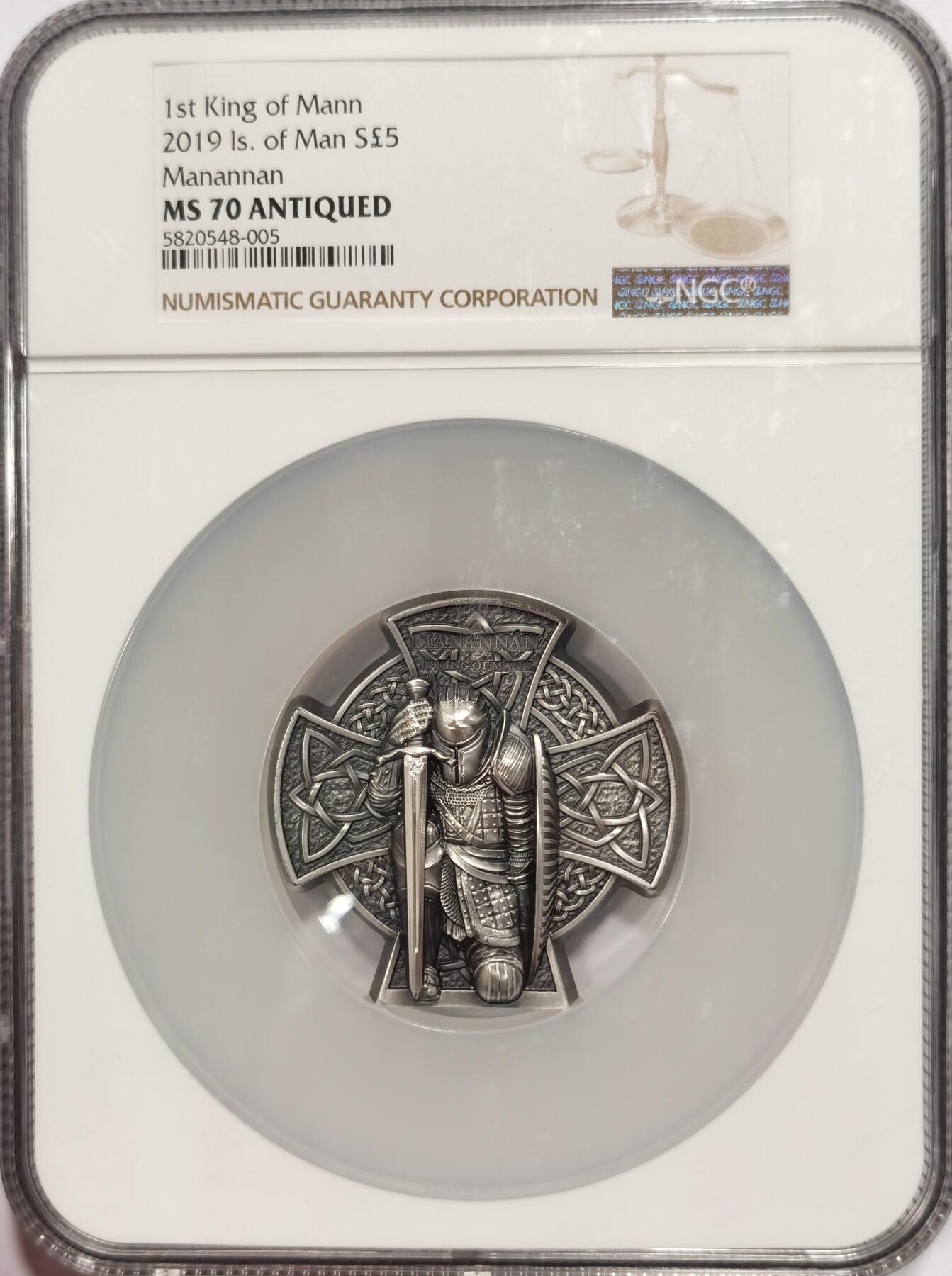 博洋堂“夏光旖旎”7月精品专场暨第085期（全场包邮） NGC MS70 2019年纽埃首发3盎司马恩岛首任国王玛纳诺·麦克·列 高浮雕十字架仿古高浮雕异形银币，盒证齐全