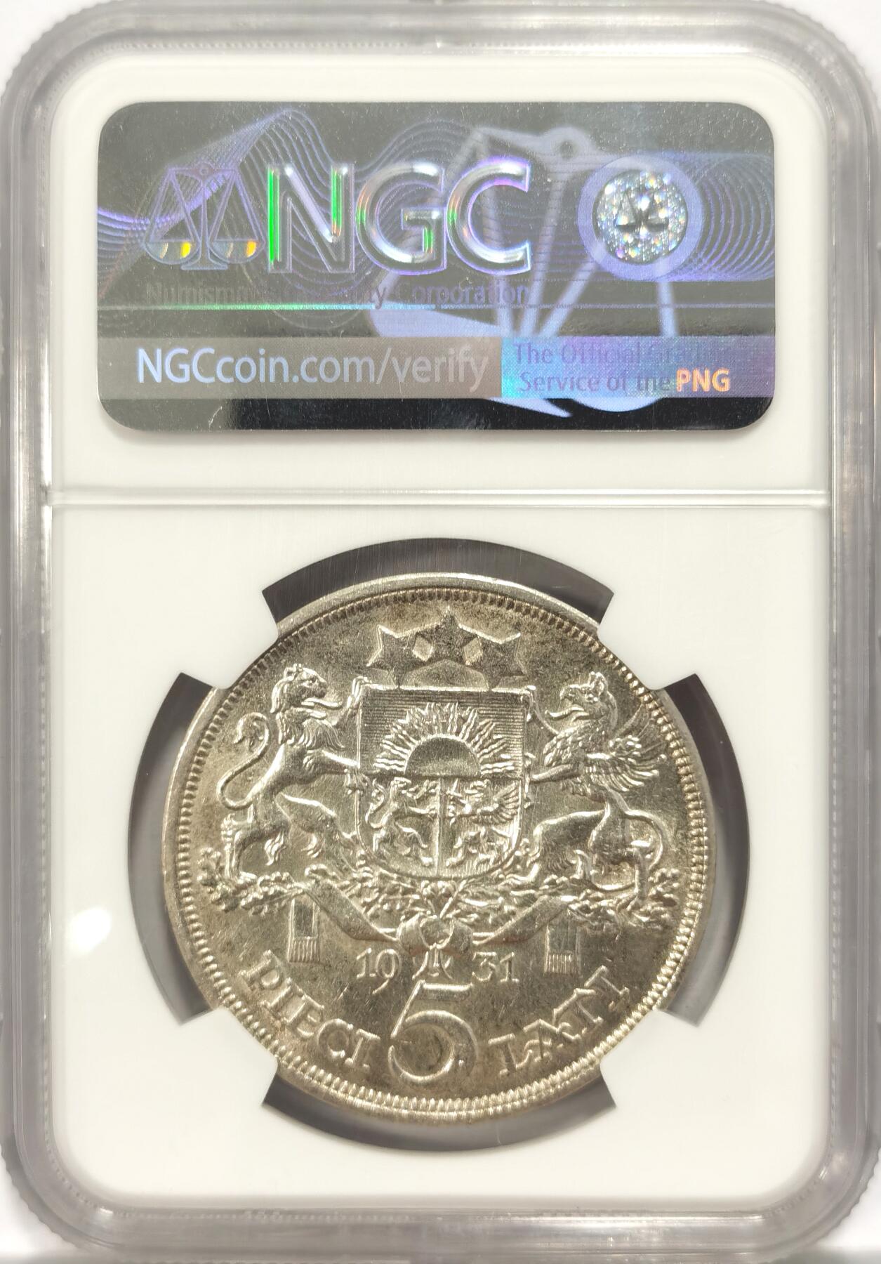 博洋堂“夏光旖旎”7月精品专场暨第085期（全场包邮） NGC MS62 拉脱维亚1931年5拉特大银币  谷物女神  热门品种