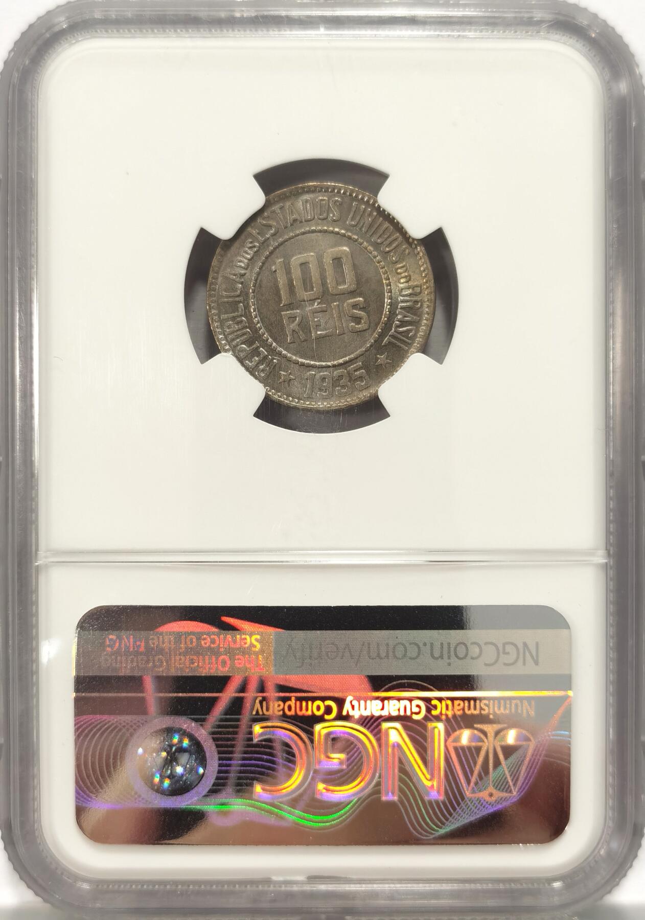 博洋堂世界钱币拍卖第086期（全场包邮） NGC MS64 1935巴西自由女神100瑞斯铜镍币