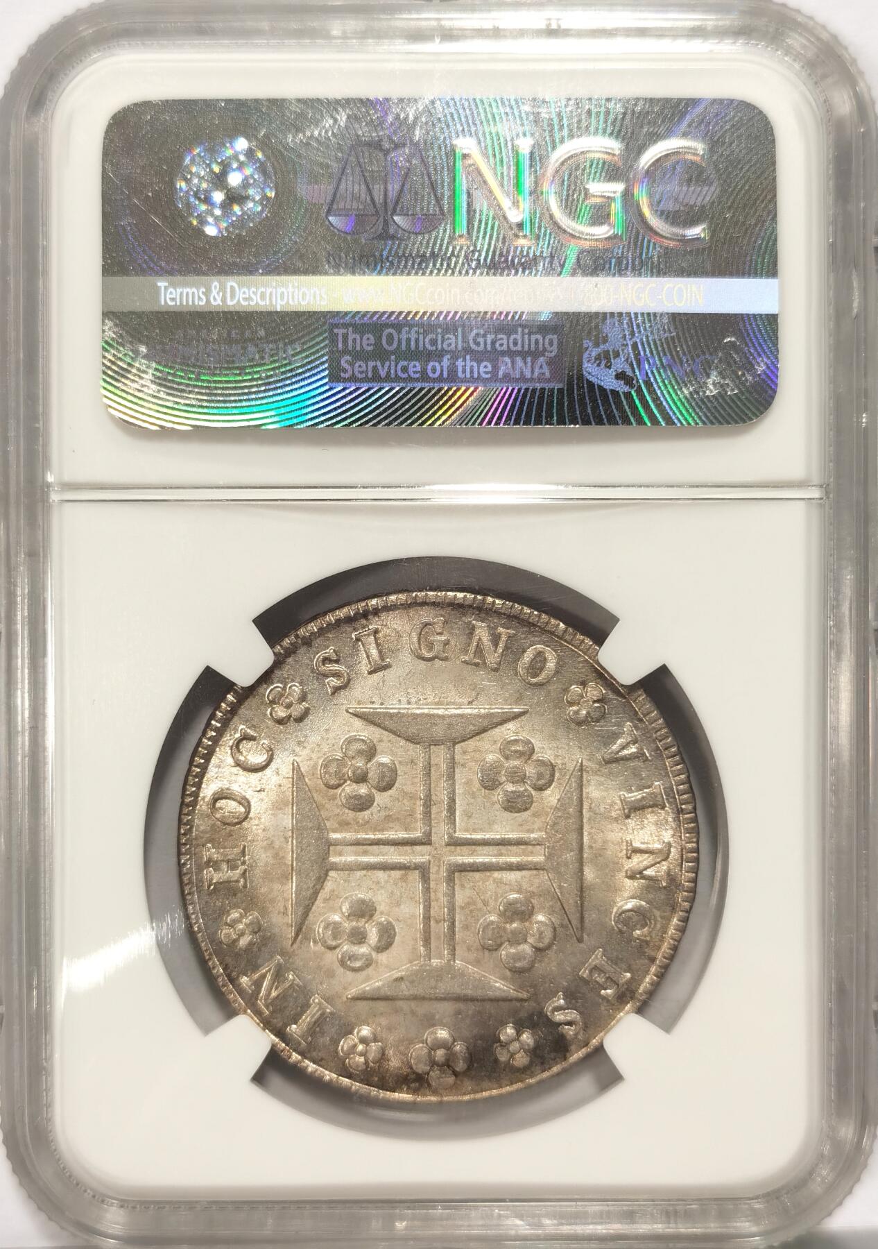 博洋堂“夏光旖旎”7月精品专场暨第085期（全场包邮） NGC MS64 葡萄牙1820年若昂六世400Reis地球十字银币，当时葡萄牙本土的最大银币，热门上涨品种，极致品相，仅有1枚更高分