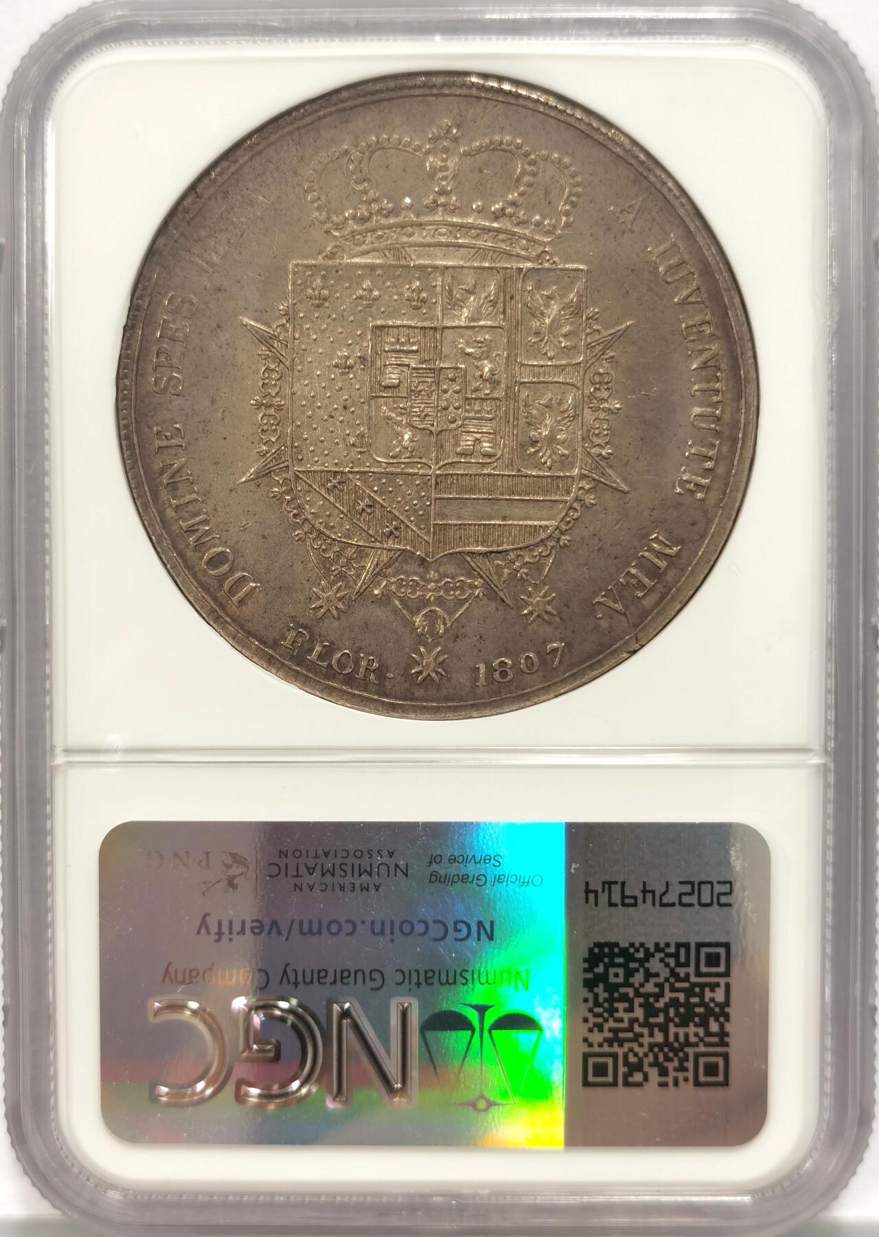 博洋堂“夏光旖旎”7月精品专场暨第085期（全场包邮） NGC AU58 意大利1807托斯卡纳母子10里拉，五彩包浆，一流状态，细节不输MS