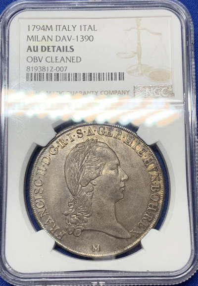 NGC-AUD 1794M意大利米兰邦1泰勒大银币 稀有老五彩