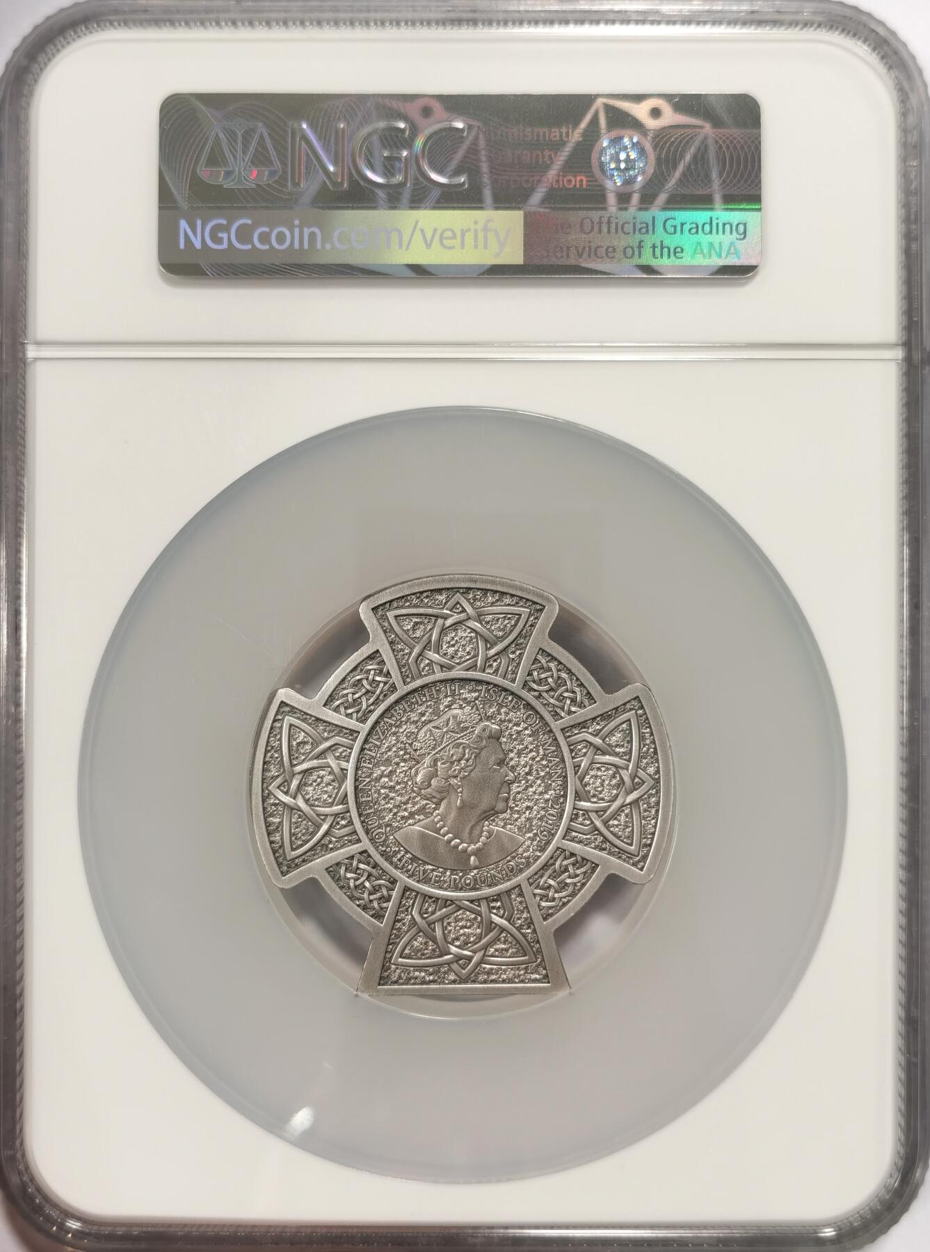 博洋堂“夏光旖旎”7月精品专场暨第085期（全场包邮） NGC MS70 2019年纽埃首发3盎司马恩岛首任国王玛纳诺·麦克·列 高浮雕十字架仿古高浮雕异形银币，盒证齐全