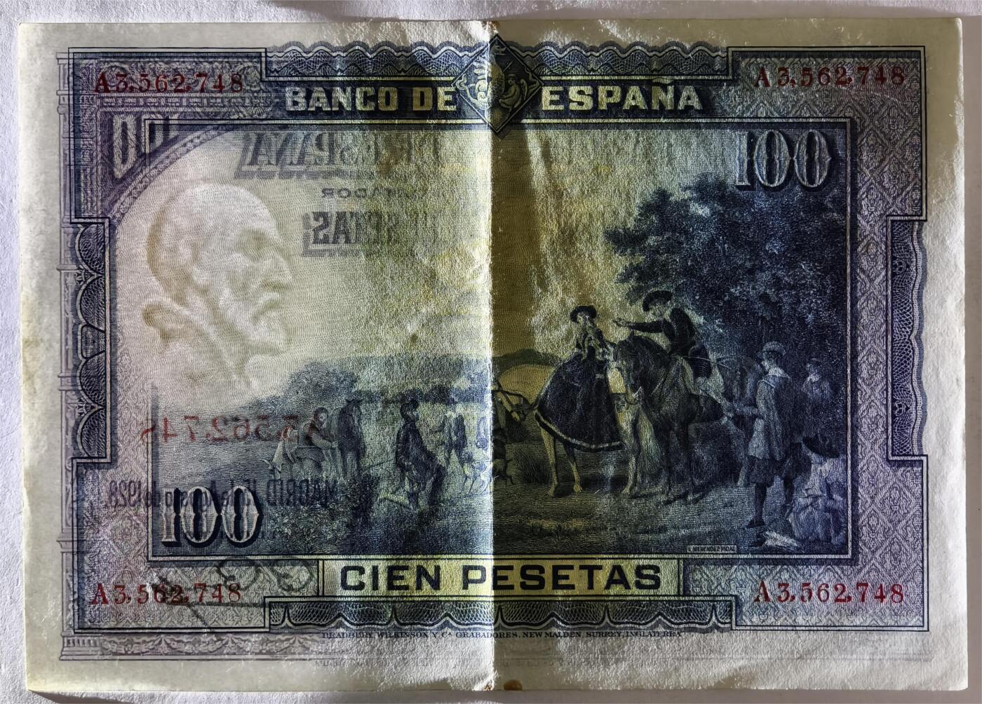 紫瑗钱币——第393期拍卖——纸币场 西班牙 1928年 中央银行 油画《唐吉坷德》 100比塞塔 AU