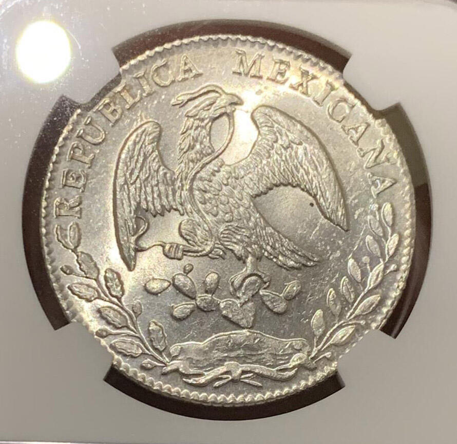 NGC-MS63 1879墨西哥花边鹰洋 全毛车轮转光