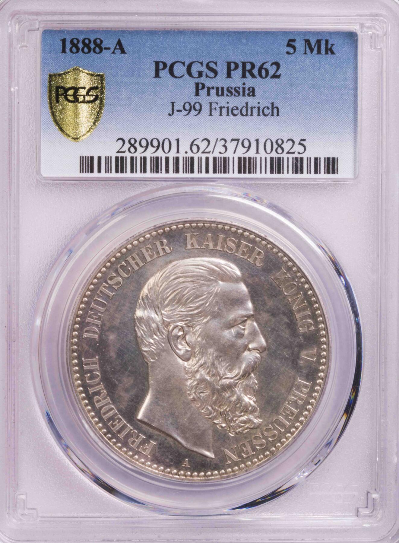 PCGS-PR62 1888年普鲁士三皇之年5马克精制银币