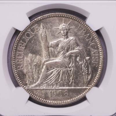 NGC-AU55/6714412-017 1908A 法属印支坐洋银币 - NGC-AU55/6714412-017 1908A 法属印支坐洋银币